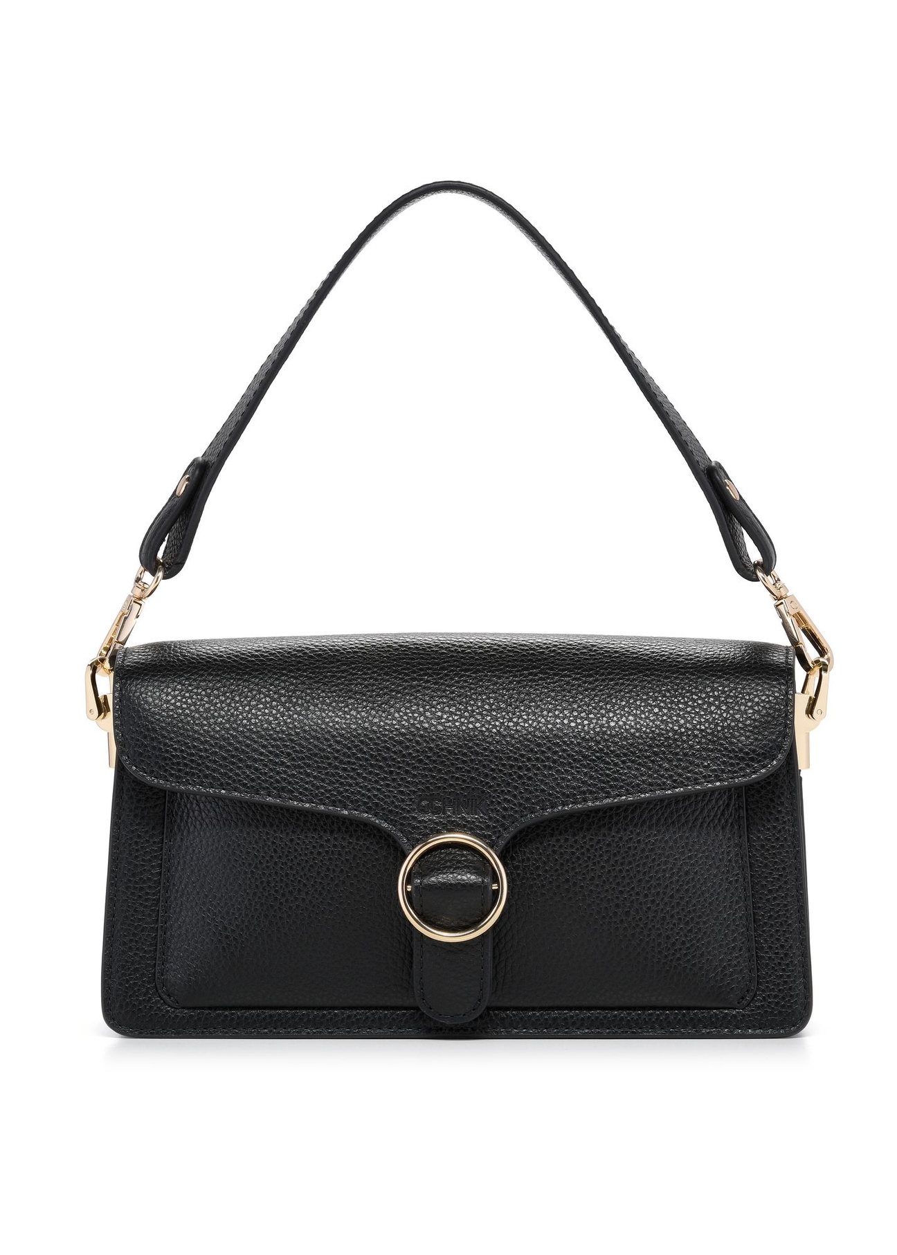 Black leather women's shoulder bag TORES-1221-9I(W26) - front product view on white background.