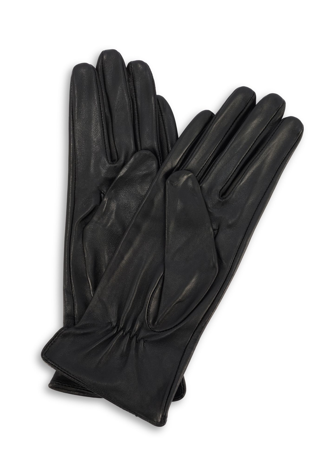 Black women's leather gloves REKDS-0100-99(Z26), product view from the front on a white background.