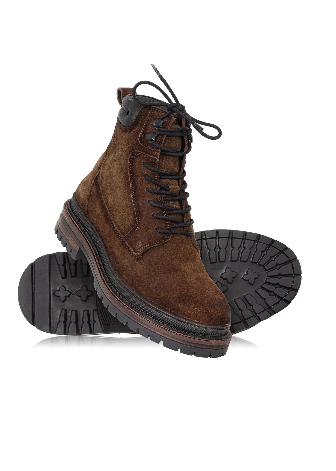Brown leather men's ankle boots BUTYM-0423B-1I(Z26), diagonal product view on white background.