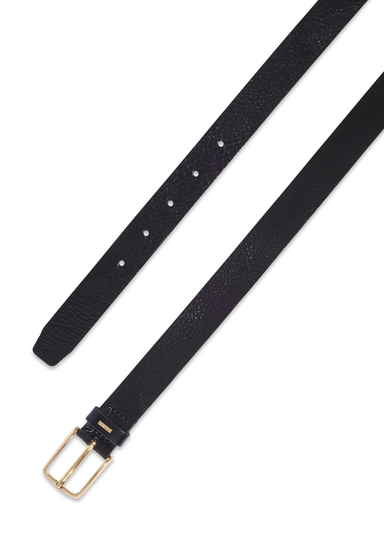 Black leather women's belt with embossing PASDS-0358-9F(Z26) - close-up detail, on white background.