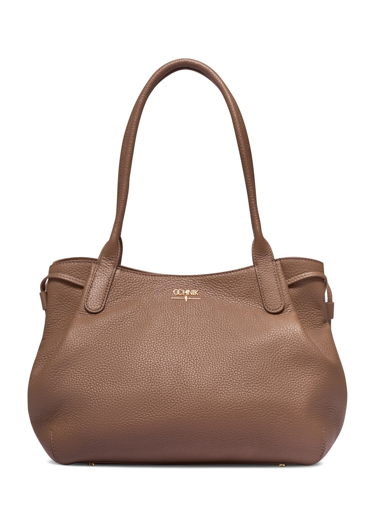 Dark beige leather shopper bag TORES-1360-1K(Z26) - front product view, on a white background.