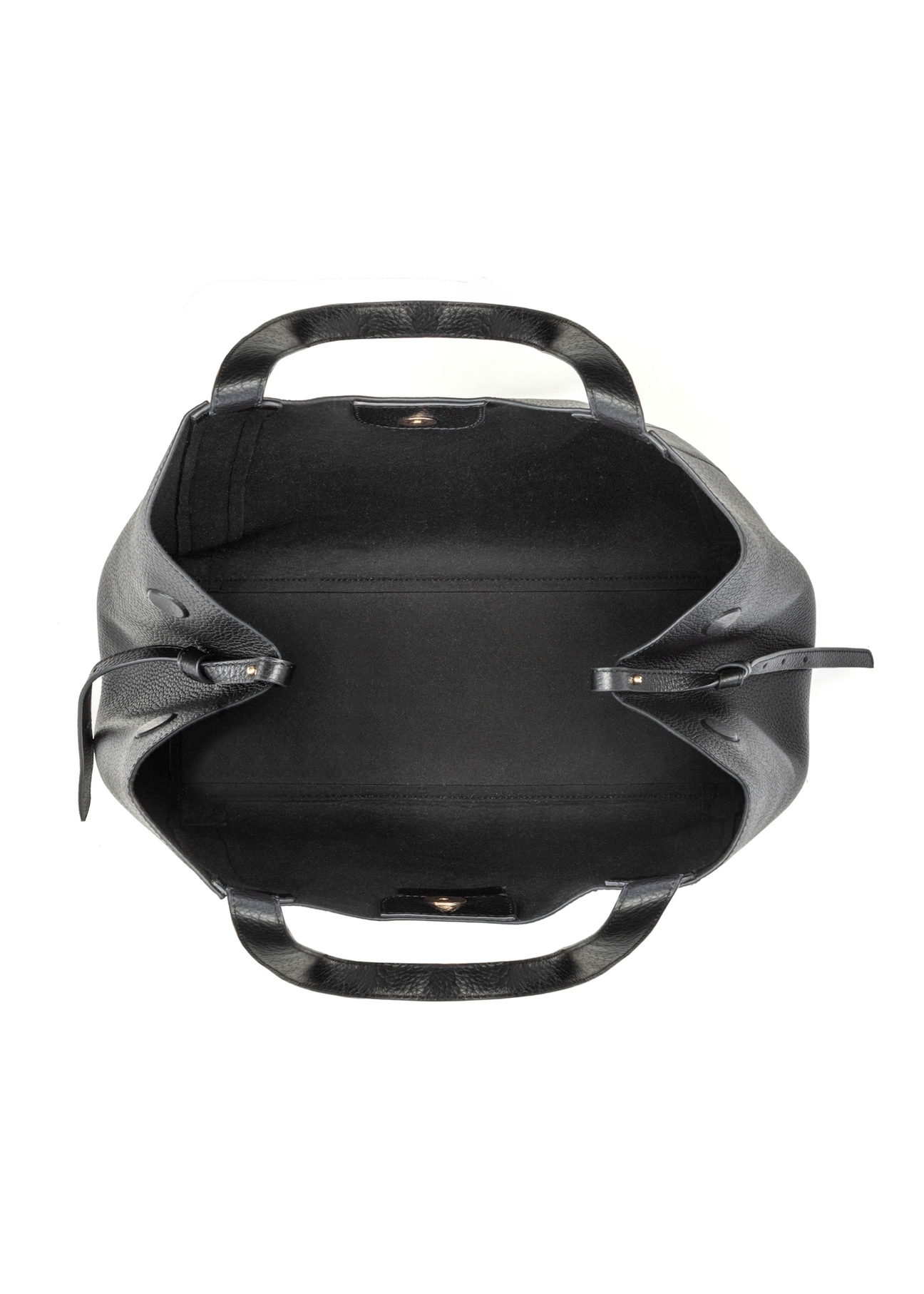 Black leather women's shopper bag TORES-1208-9I(W26), product view inside on white background.