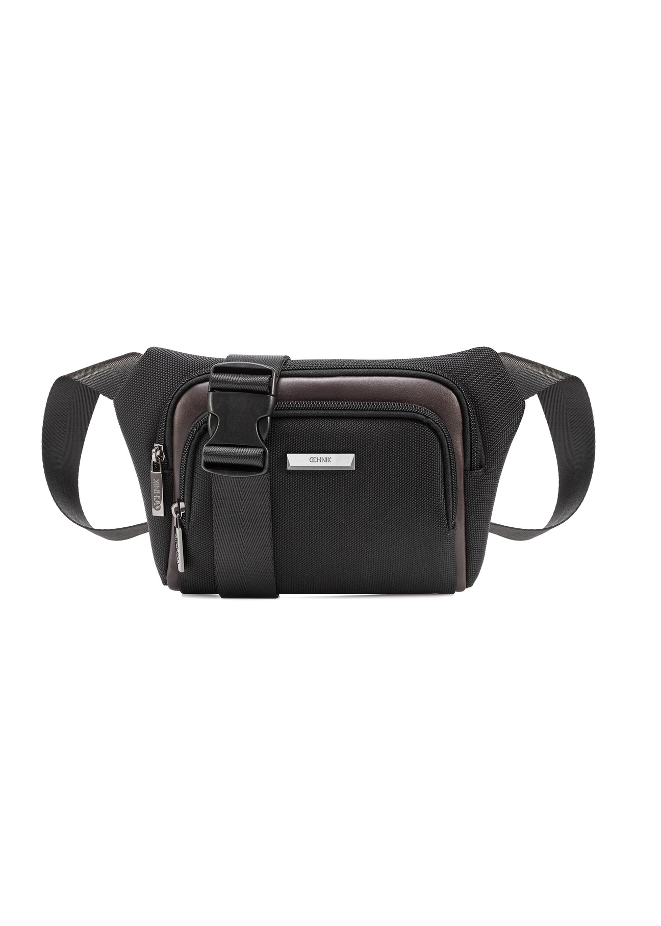 Black men's waist bag TORMN-0380-98(Z25), product view from the front on a white background.
