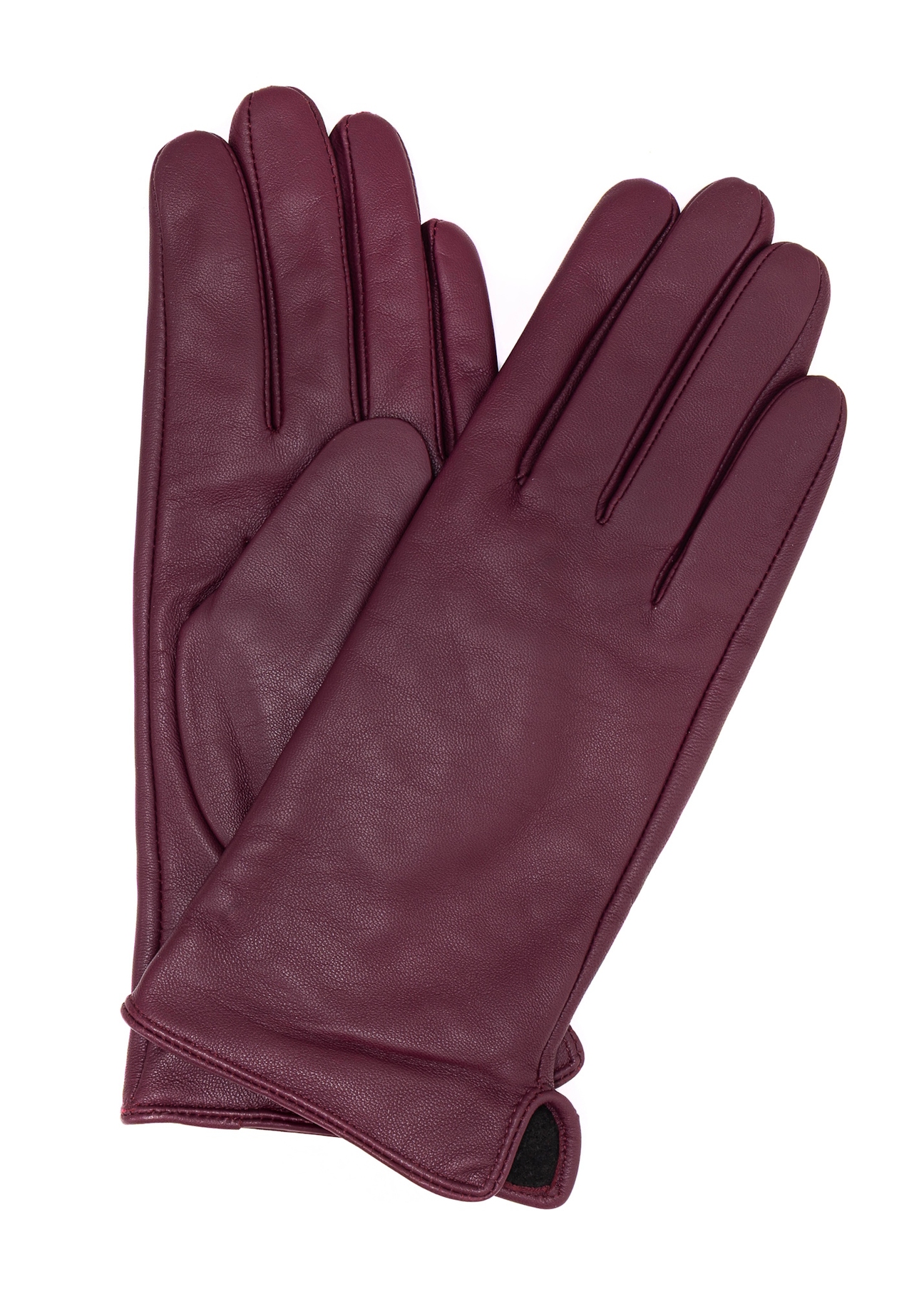 Women's burgundy leather gloves REKDS-0001A-49(Z25), front product view on white background.
