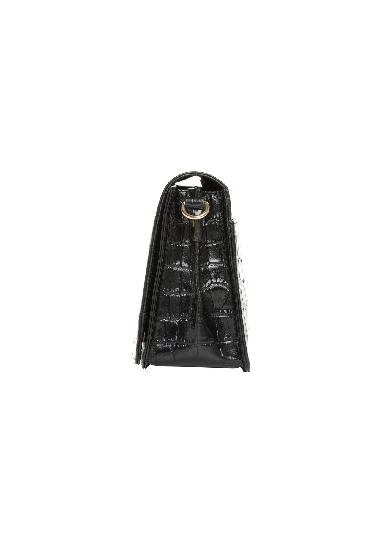 Black leather croco women's handbag TORES-1324-9G(Z26). Side view on a white background.