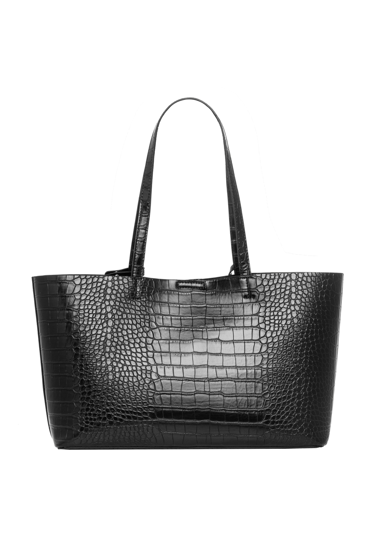Black women's croco handbag TOREC-1258-9G(Z26), product view from the back on a white background.