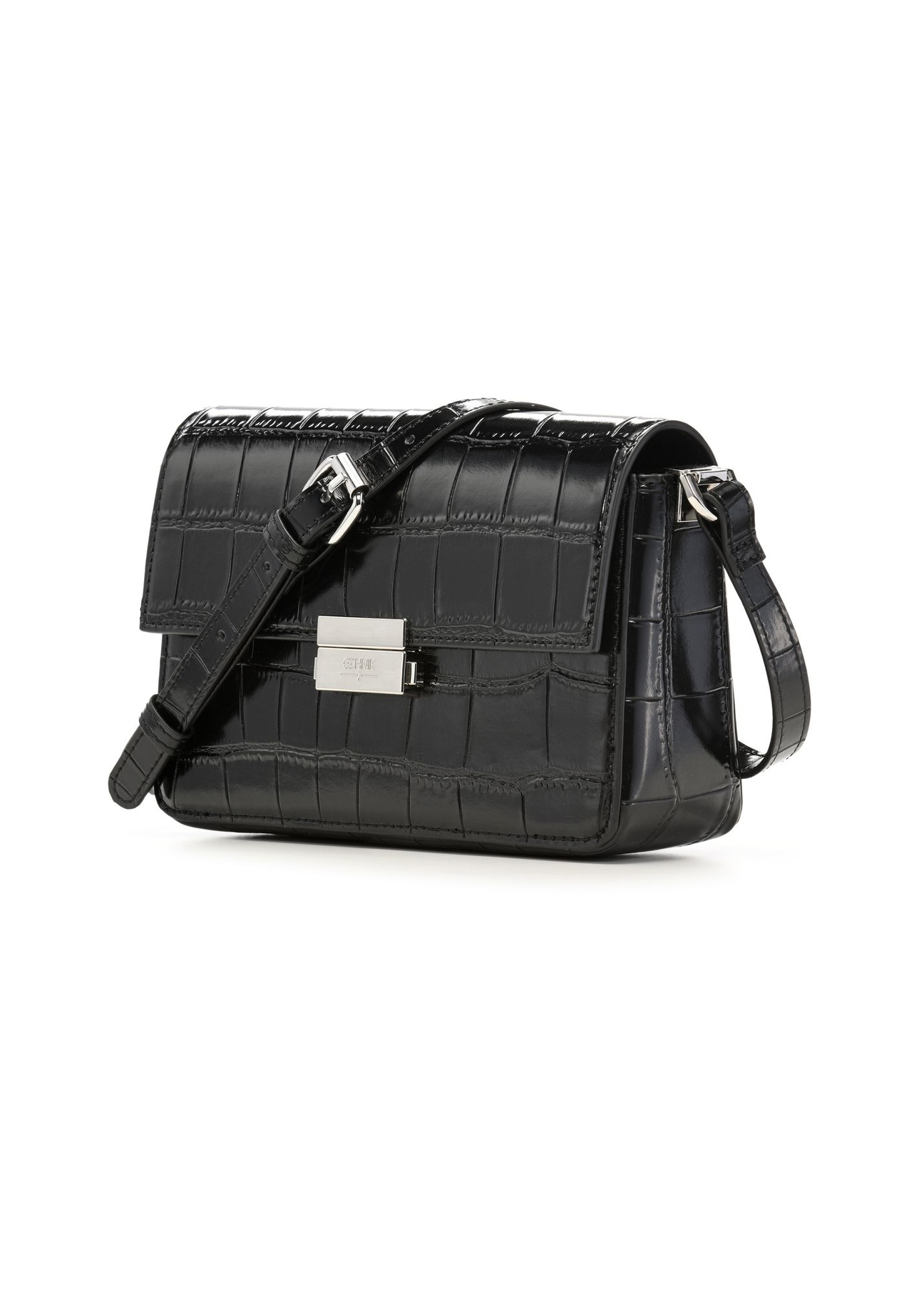 Elegant black croco women's handbag TOREC-1251-9G(Z26) - diagonal product view, on a white background.