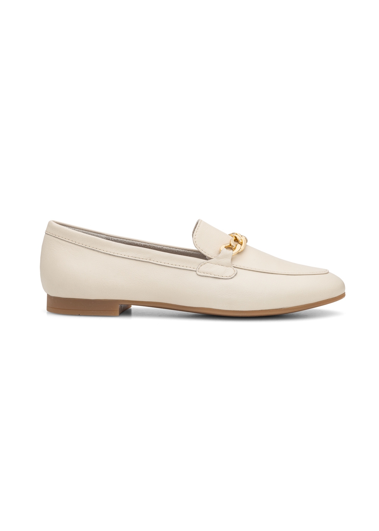Women's cream leather loafers with chain BUTYD-0914A-0B(W26)