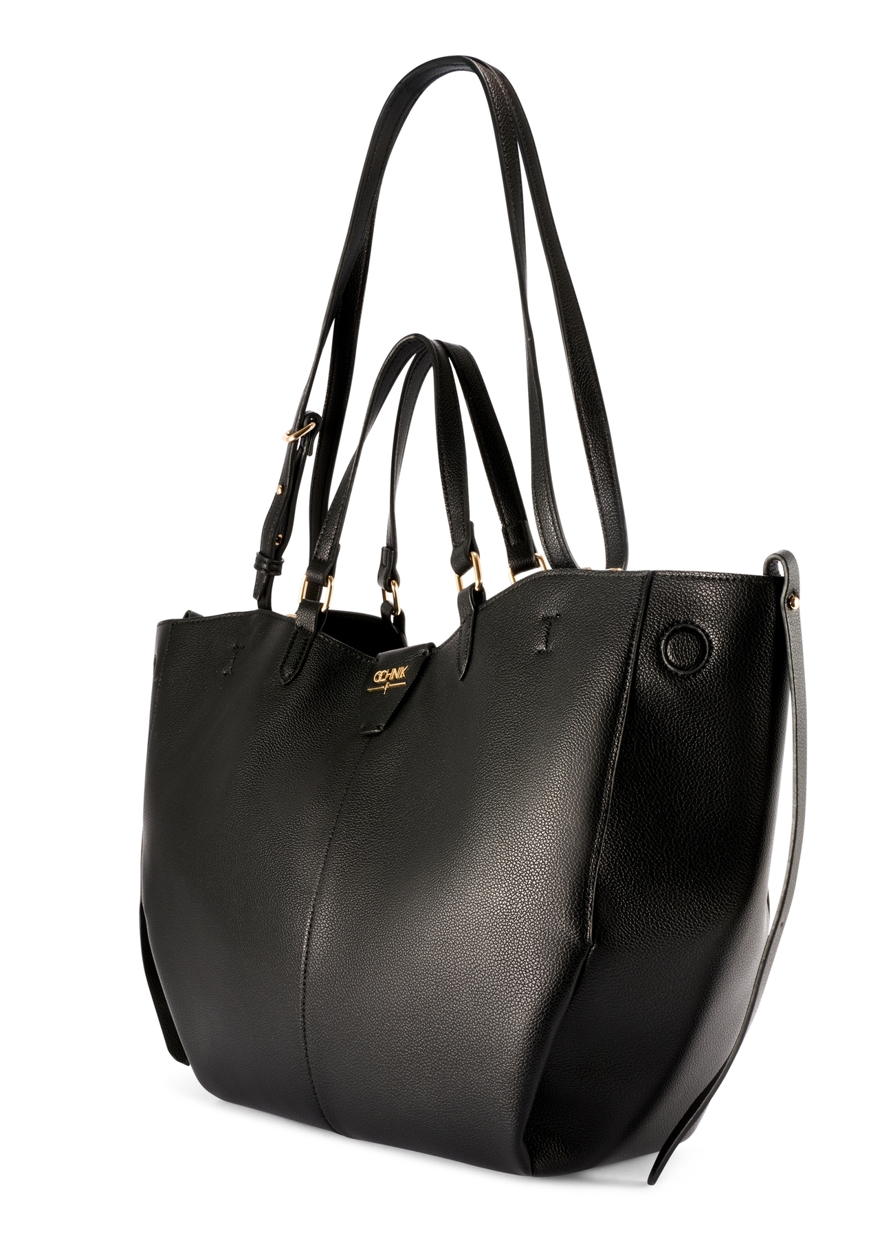 Large black shopper bag TOREC-1201-99(W26), diagonal product view on a white background.