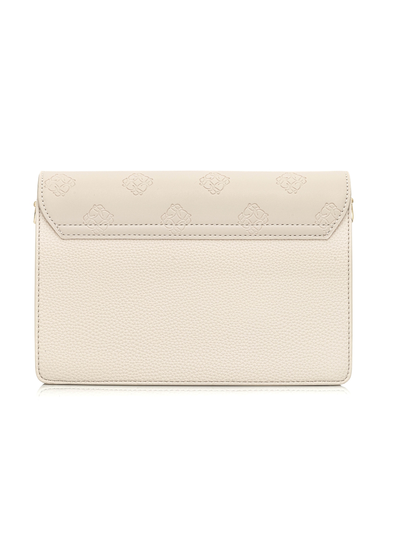 Cream women's handbag with monogram TOREC-0536-0B(W26), product view from the back on a white background.