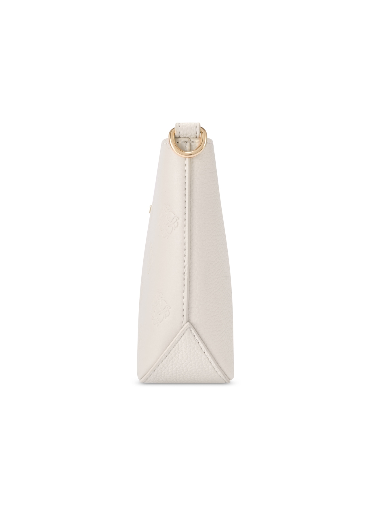 Cream women's handbag with monogram TOREC-1159-0B(W26), side view of the product on a white background.