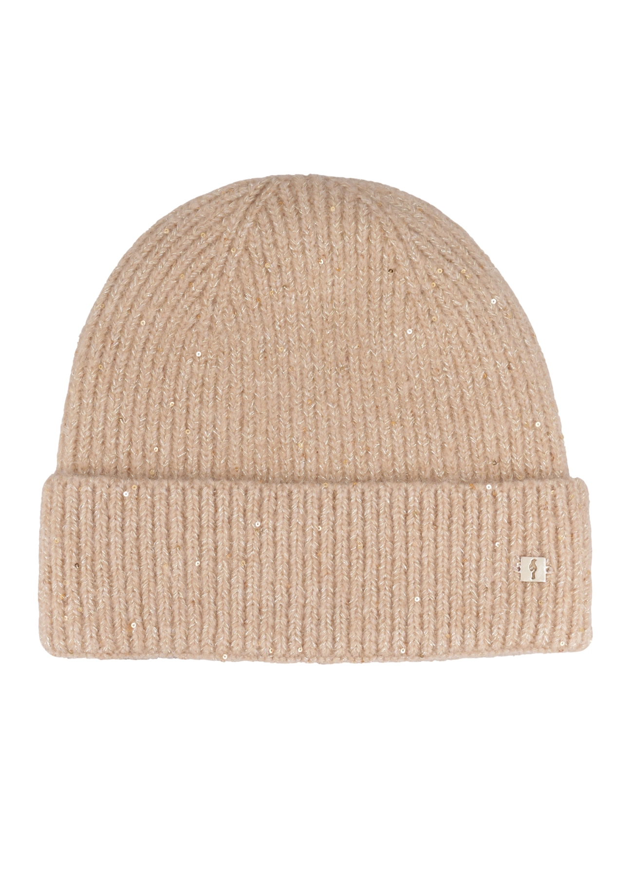 Beige women's hat with shiny thread CZADT-0227-1D(Z26), front product view on white background.