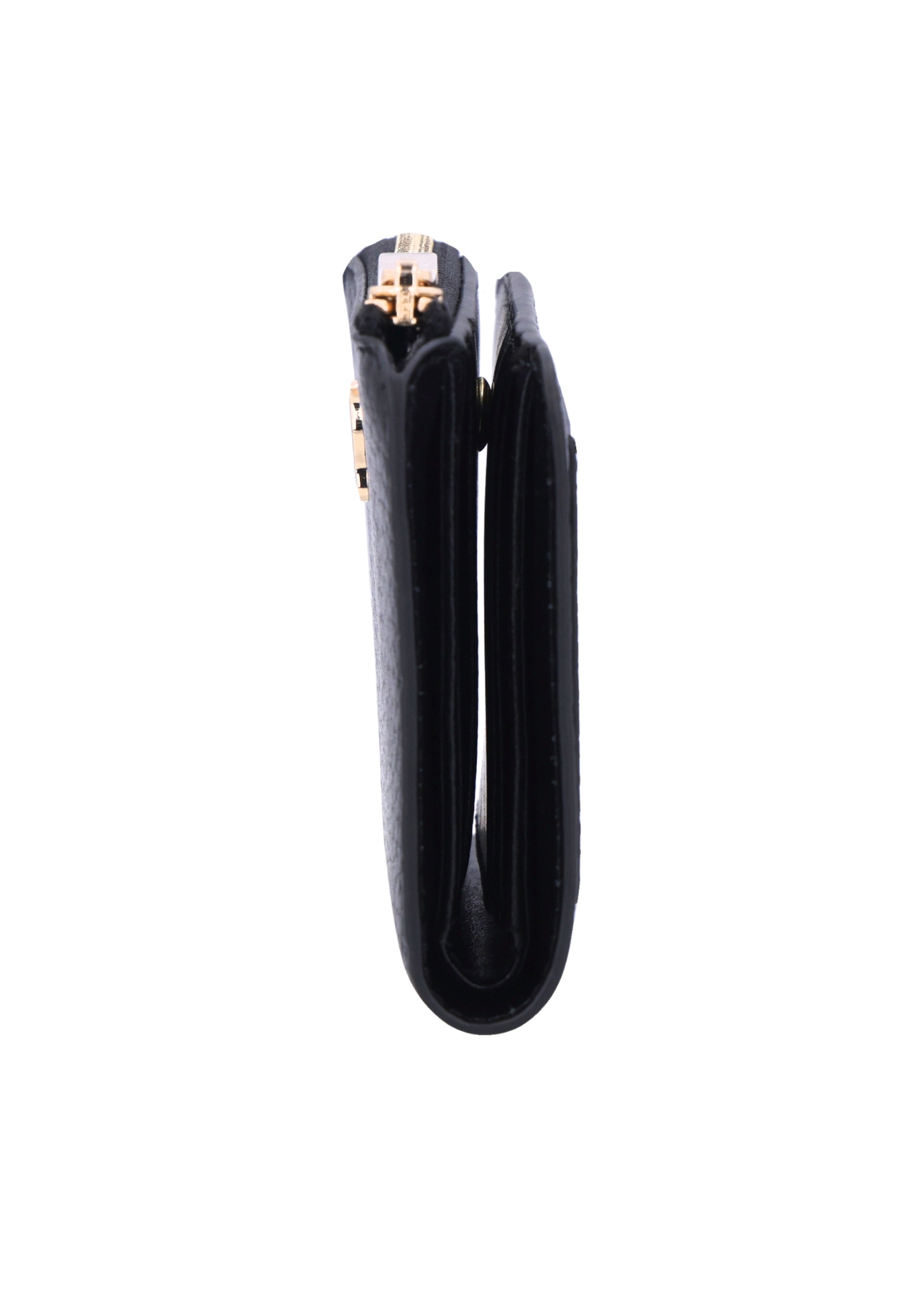 Black leather women's wallet PORES-1019-9I(Z26), side product view on white background.