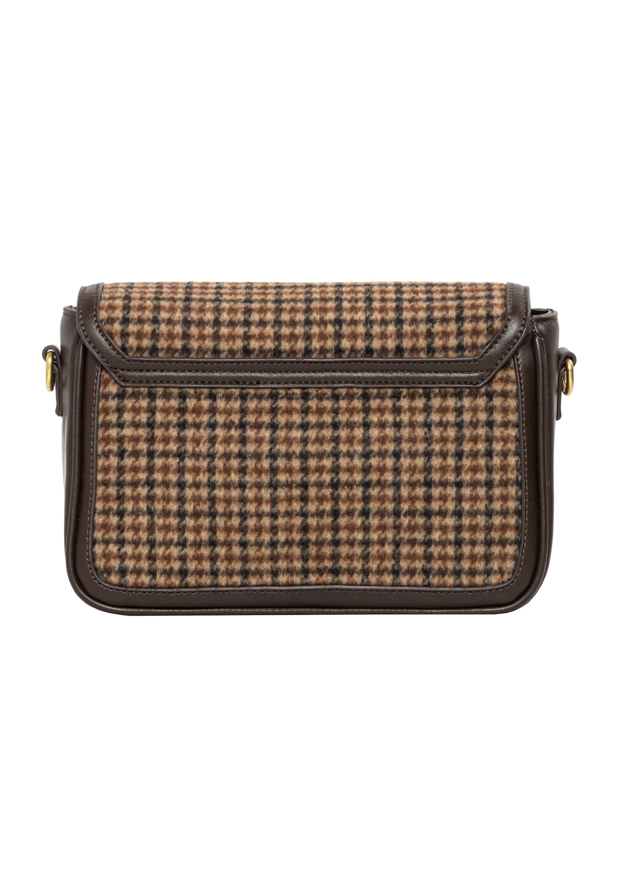 Small brown checkered handbag TOREC-1328-1P(Z26), back view of the product on a white background.