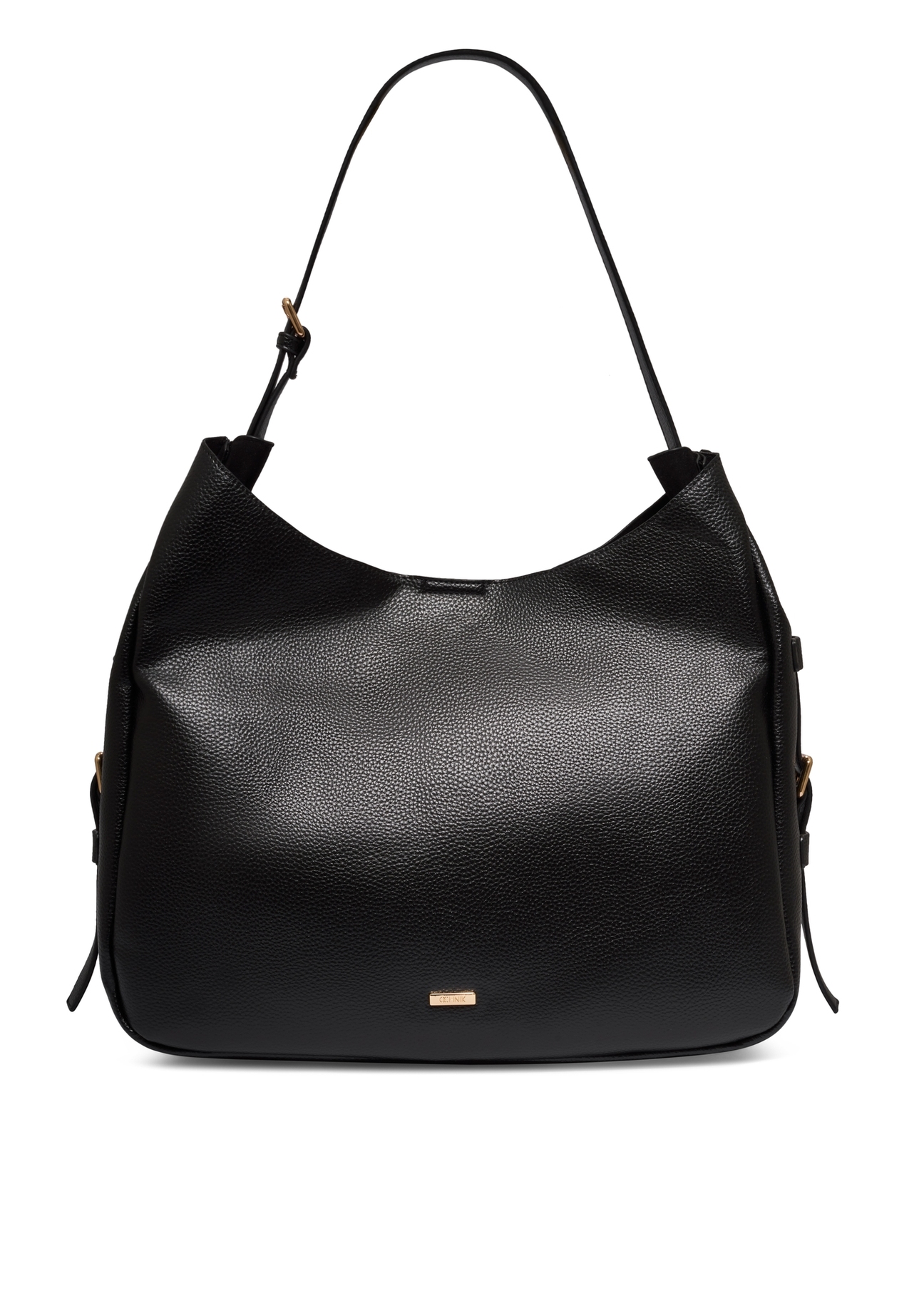 Black shoulder shopper bag TOREC-1366-9I(Z26), front product view on white background.