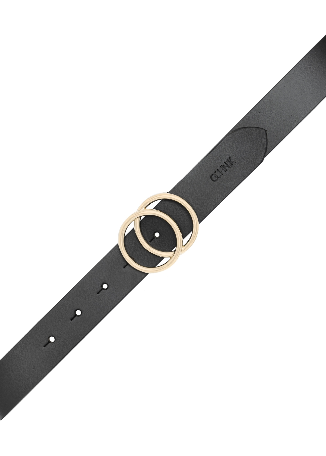 Black women's belt with croco motif PASDS-0172E-99(Z25), view of the buckle of the product on a white background.