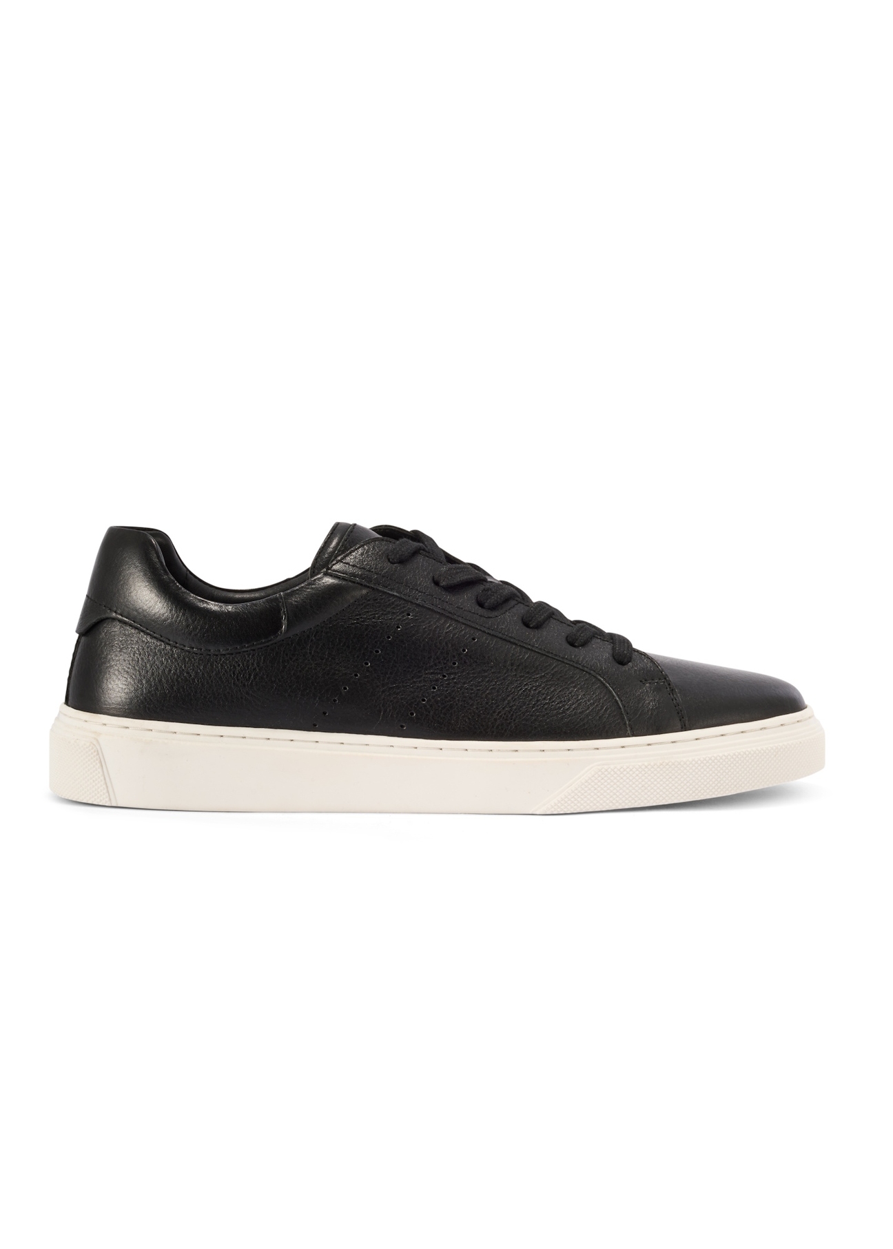 Men's black leather sneakers BUTYM-0486-99(W26), side view of the product on a white background.