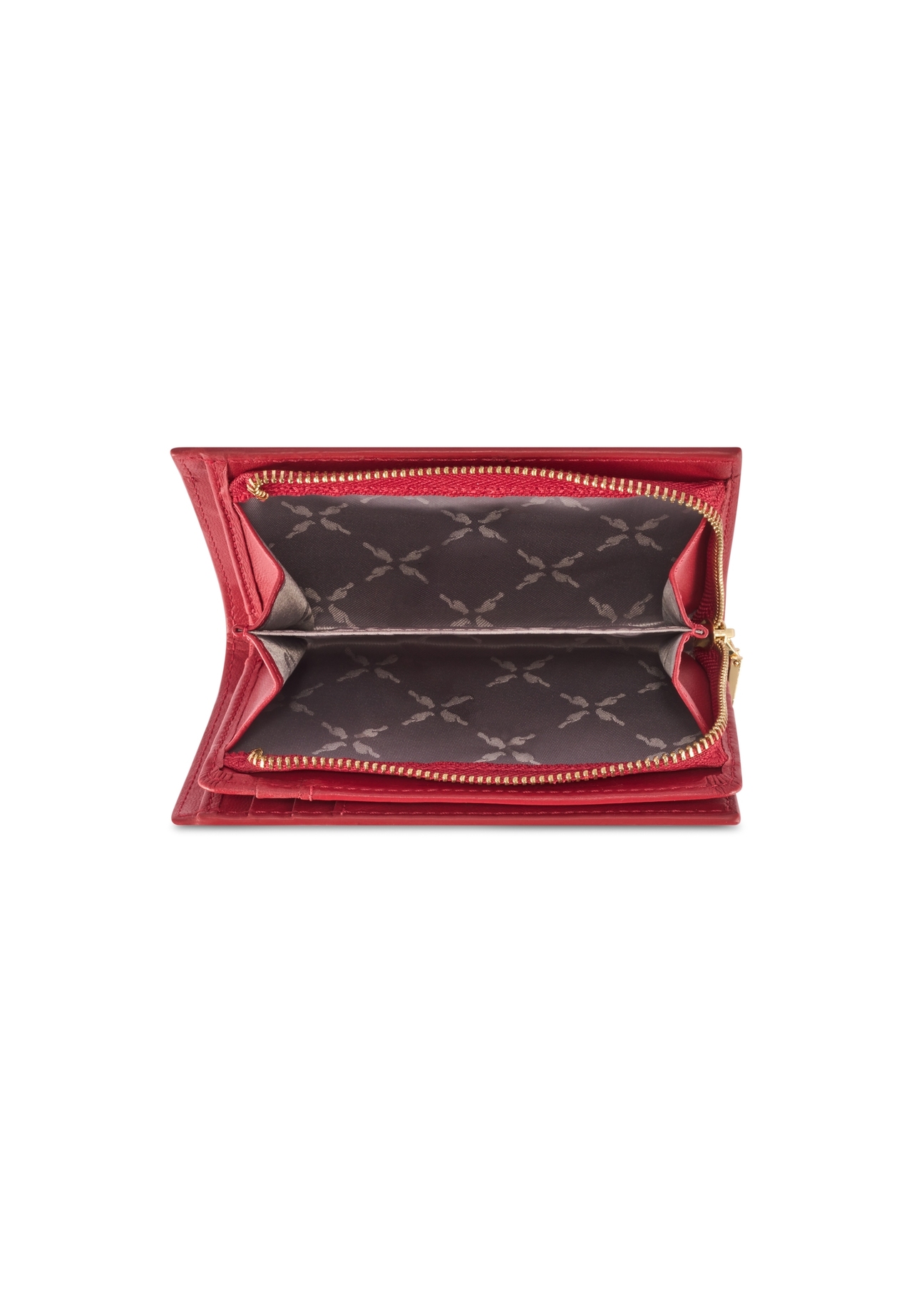 Red leather women's wallet PORES-0980R-4B(W26), product view inside on white background.