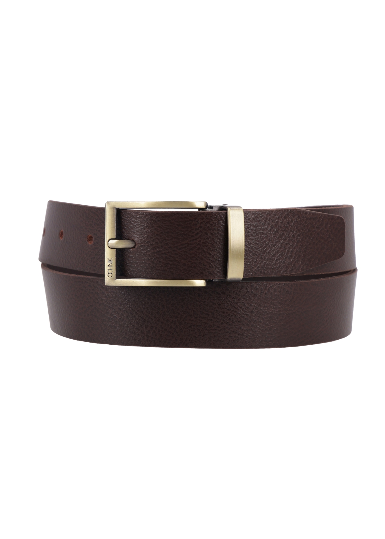 Men's dark brown leather belt PASMS-0289-1I(Z26), front product view on white background.