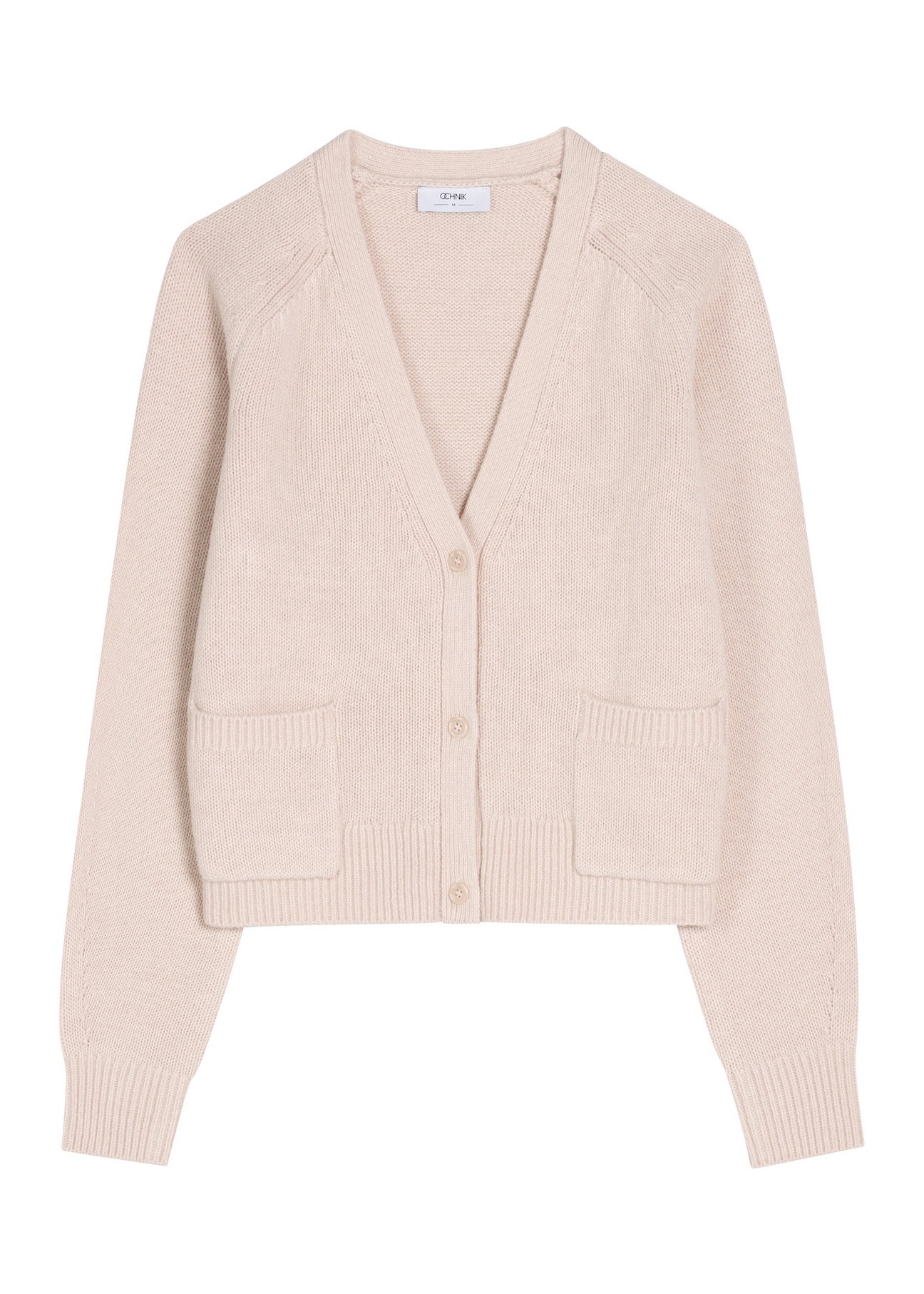Light beige women's cardigan with wool KARDT-0071-1A(Z26), front view of the product on a white background.