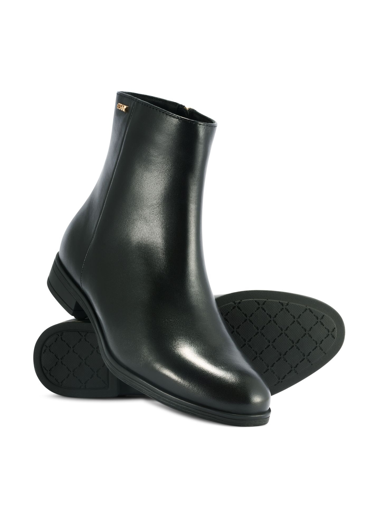Black leather women's ankle boots BUTYD-1193-99(Z25) - top view of the product on a white background.