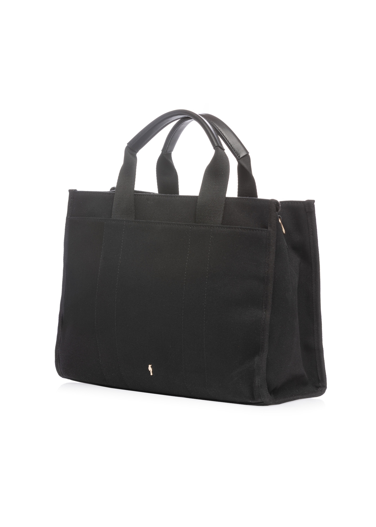 Black cotton women's handbag TOREN-0332-99(W26), diagonal product view on a white background.