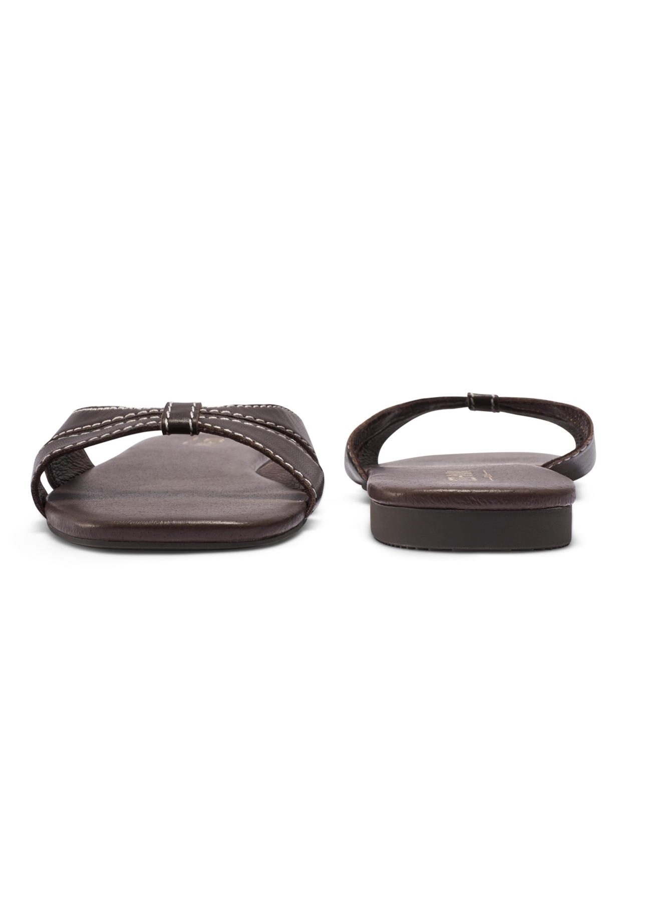 Dark brown leather women's mules BUTYD-1227-1I(W26), front and back product view on white background.