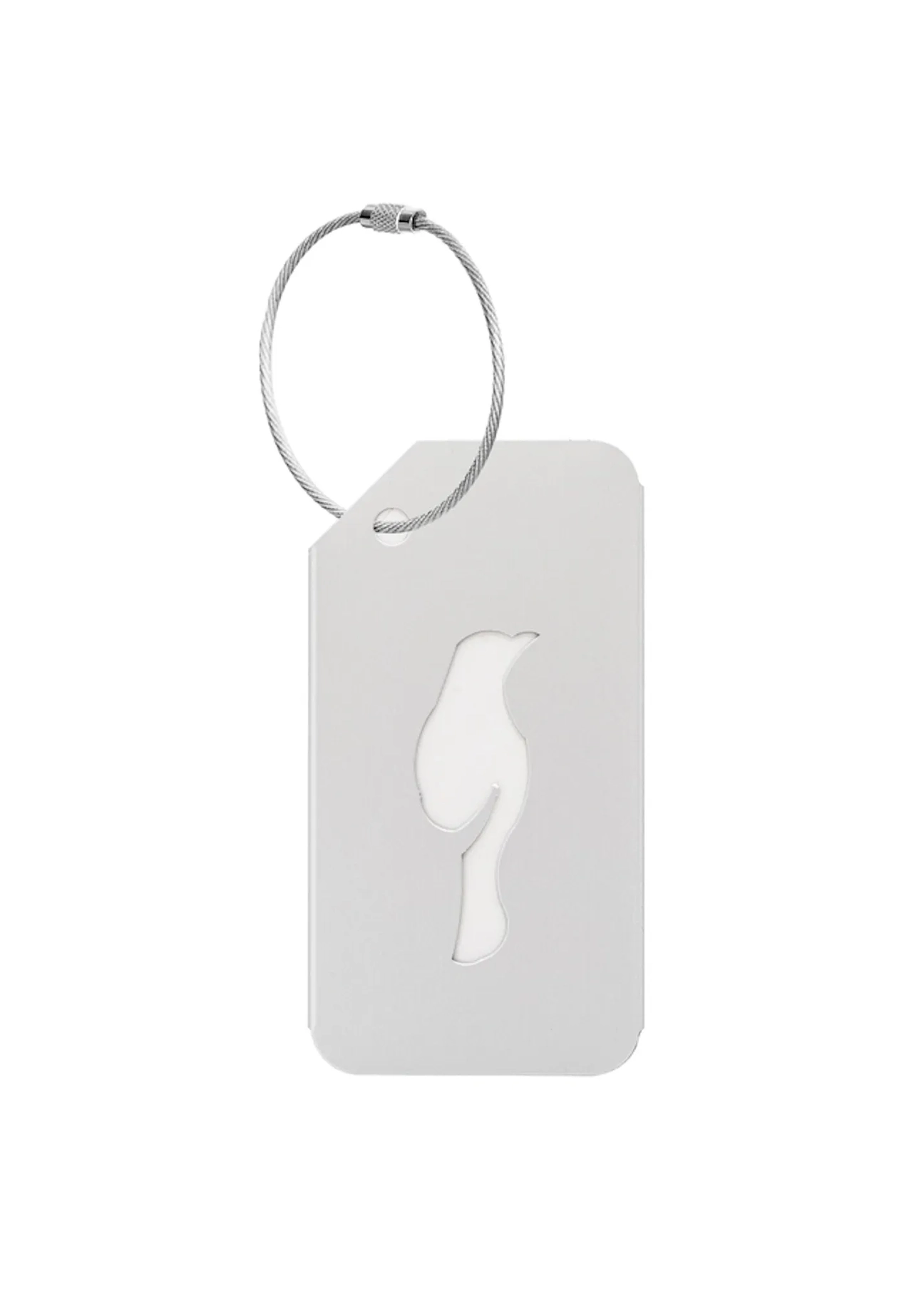 Silver luggage tag AW-012-0003-9A(W26), front product view on white background.
