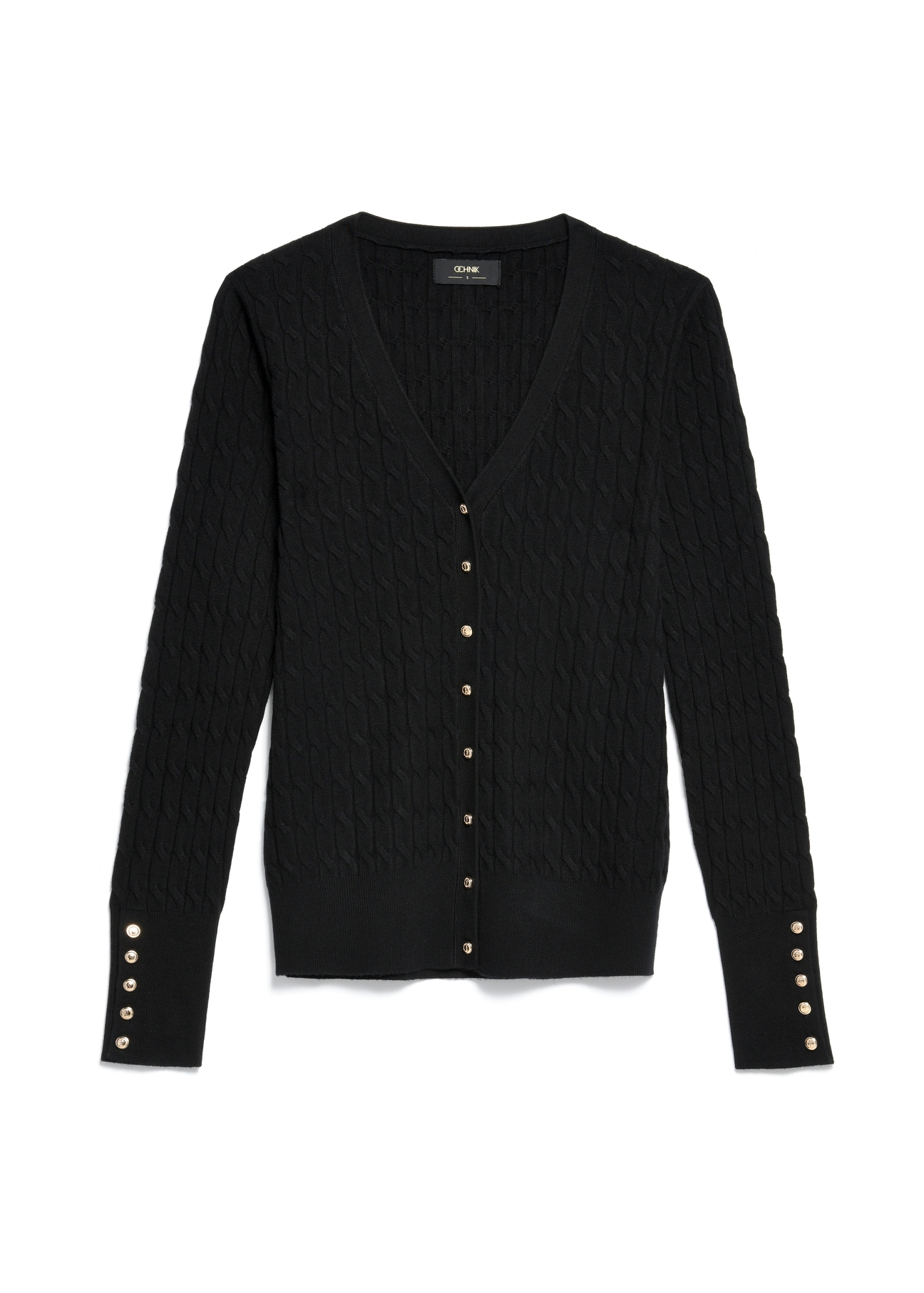 Black women's cardigan with buttons KARDT-0044-99(Z24), front product view on white background.