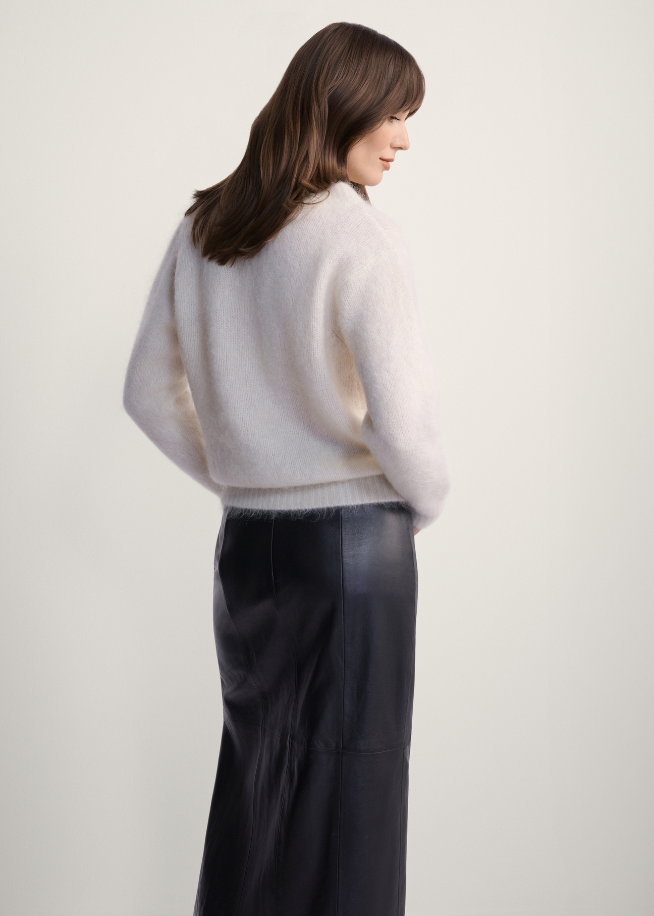 Cream women's mohair sweater SWEDT-0235-12(Z25), product view from the back on the model, half of the silhouette visible.