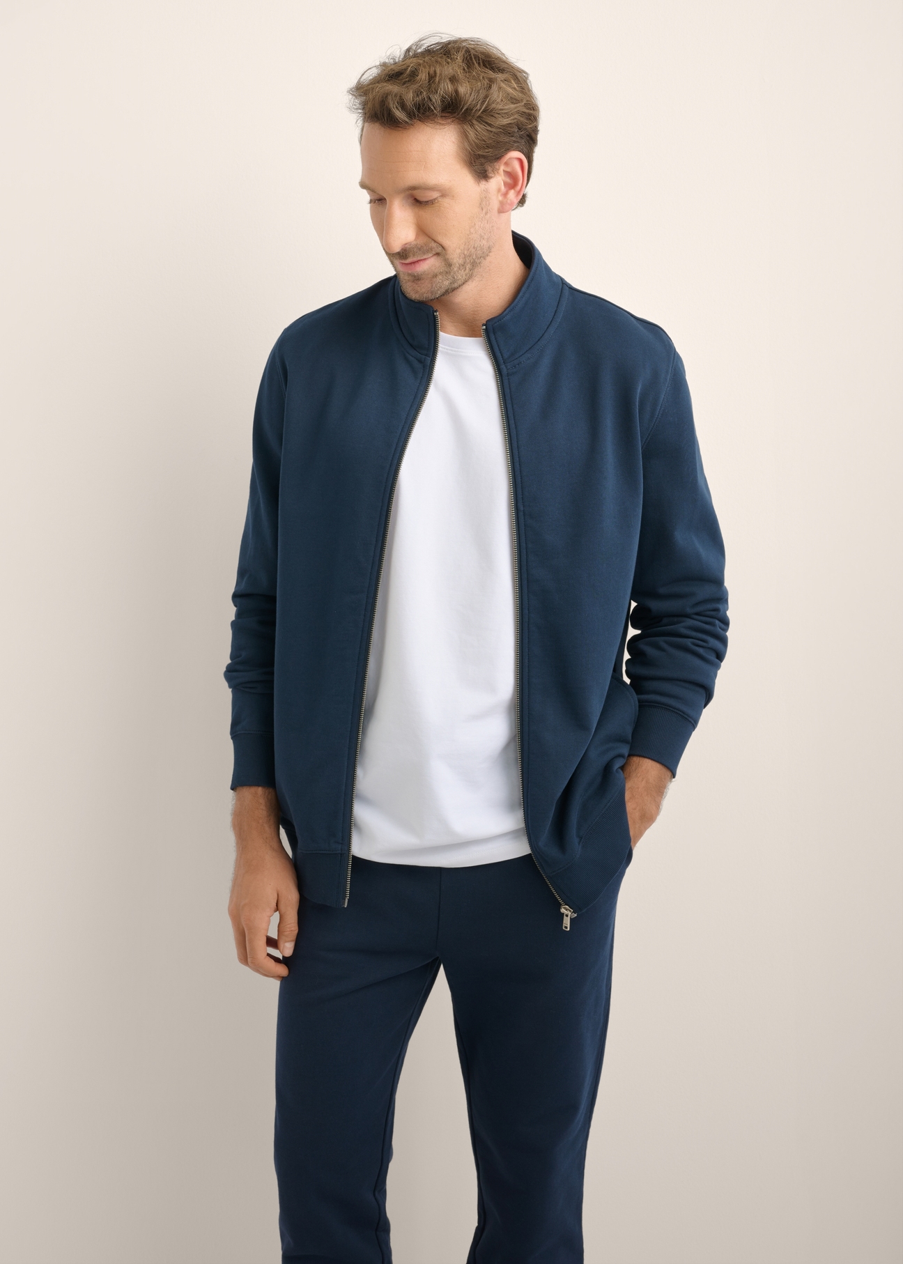 Navy blue men's zippered sweatshirt BLZMT-0085-7E(Z26)