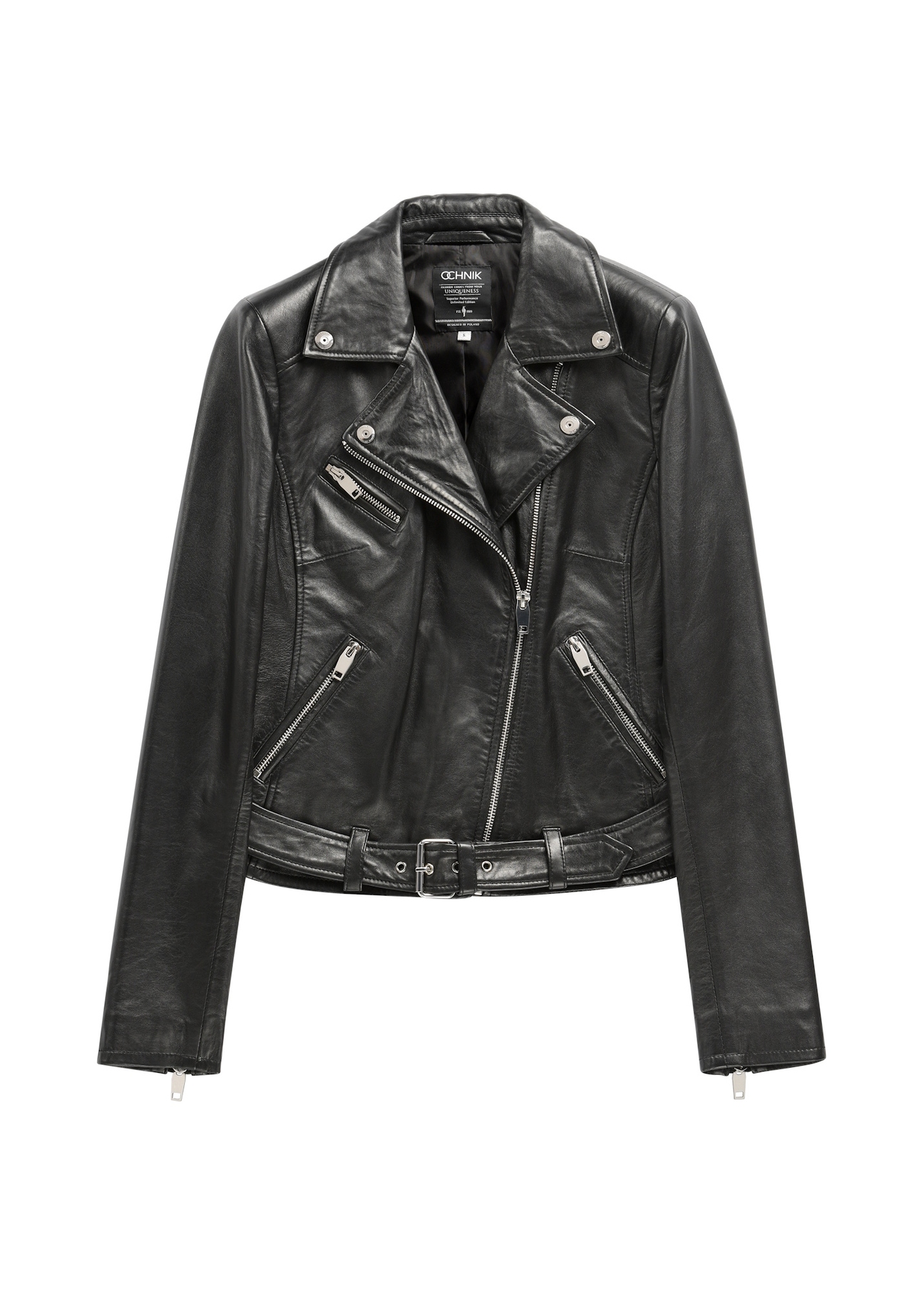 Women's leather biker jacket KURDS-0274-99(KS) - front product view, on a white background.