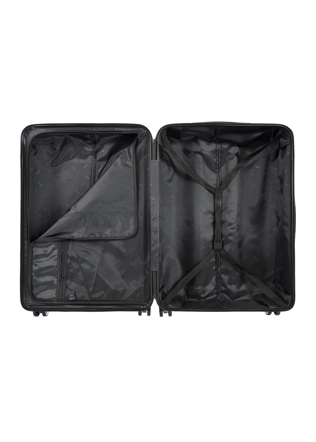 Large suitcase on wheels WALPC-0014-7B-28(W26), product view inside on white background.