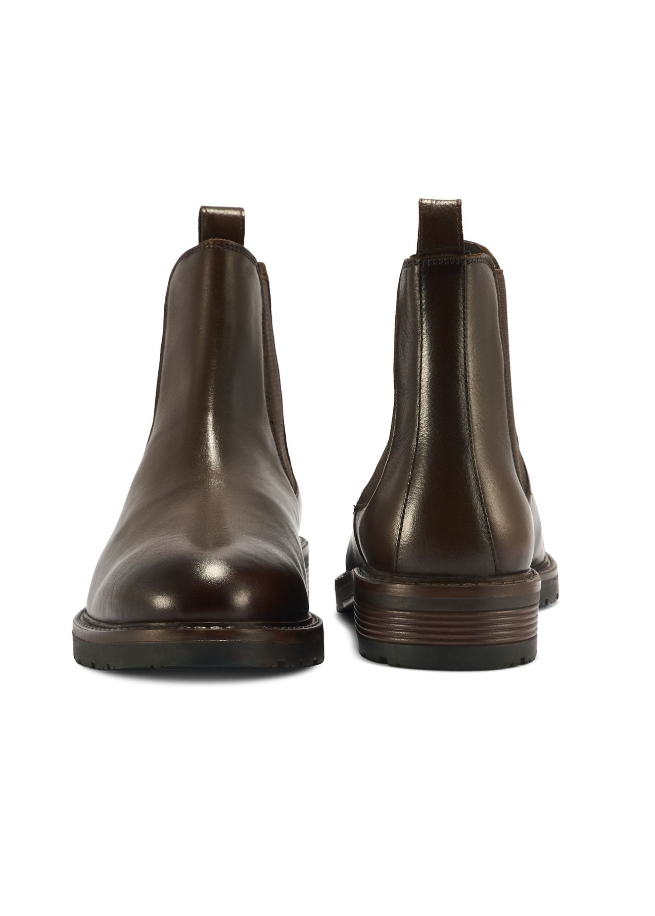 Men's brown leather Chelsea boots BUTYM-0521-1I(Z26), front and back product view on white background.