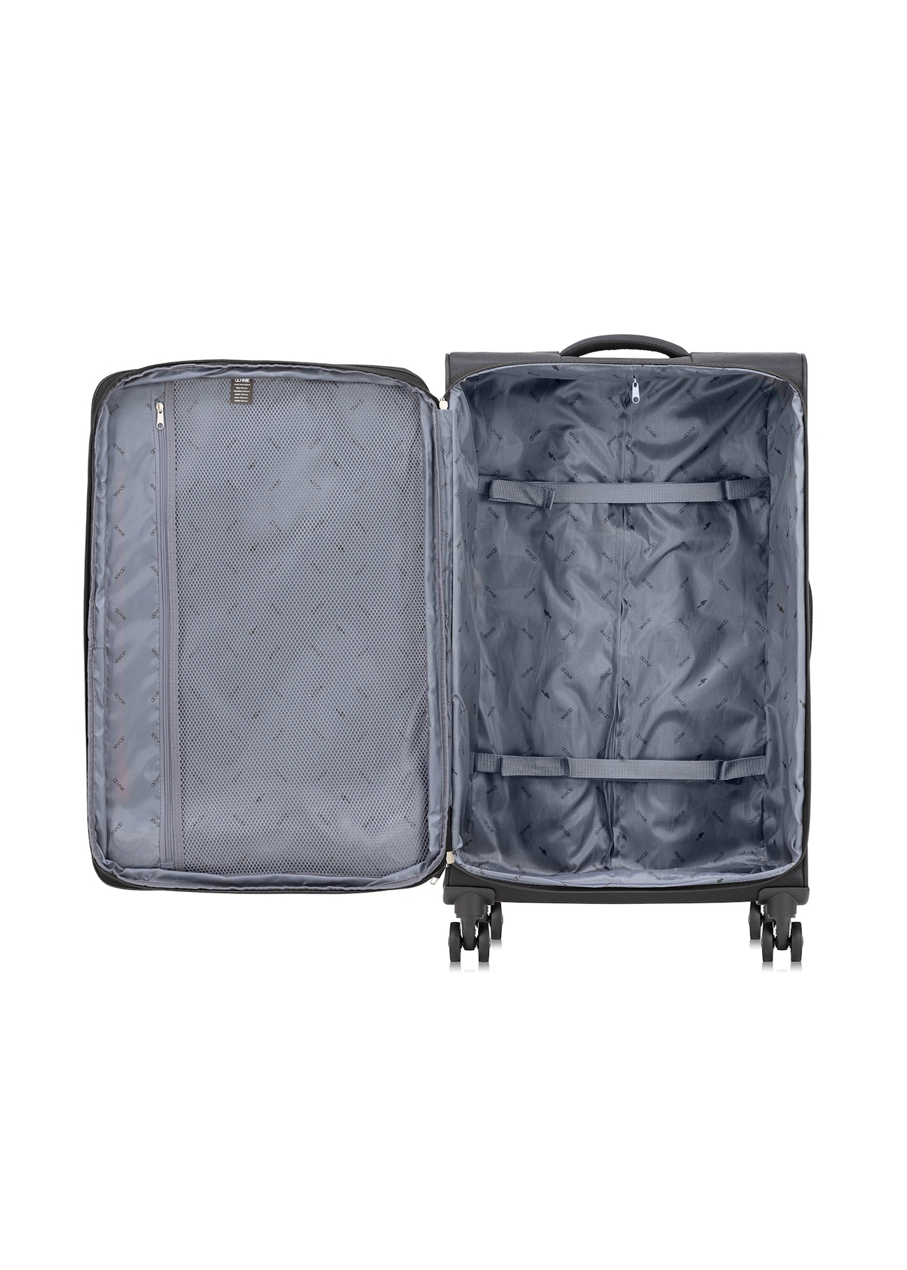 Set of suitcases on wheels 19"/24"/28" WALNY-0042-99(W25), product view from inside on white background.
