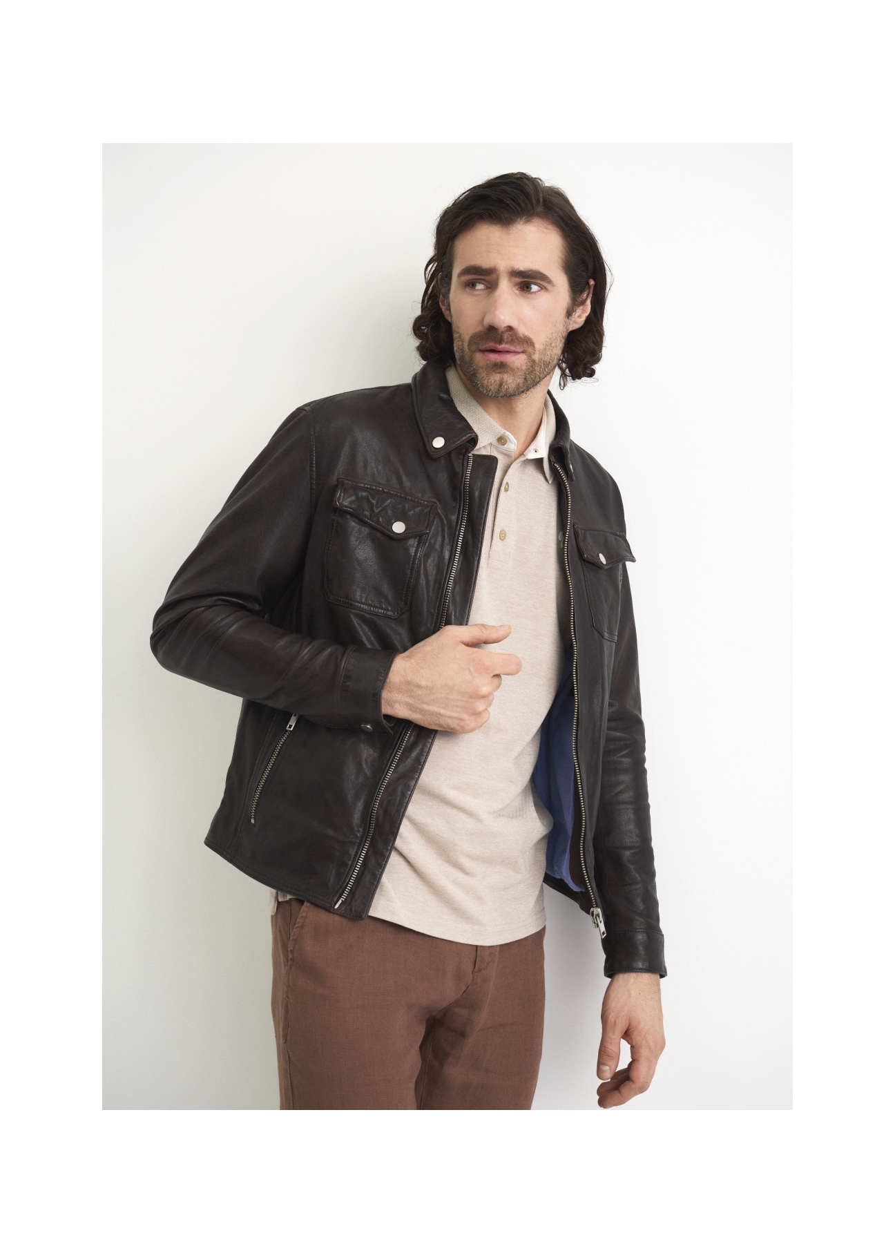 Dark brown leather jacket for men KURMS-0260-1219(W23)-01