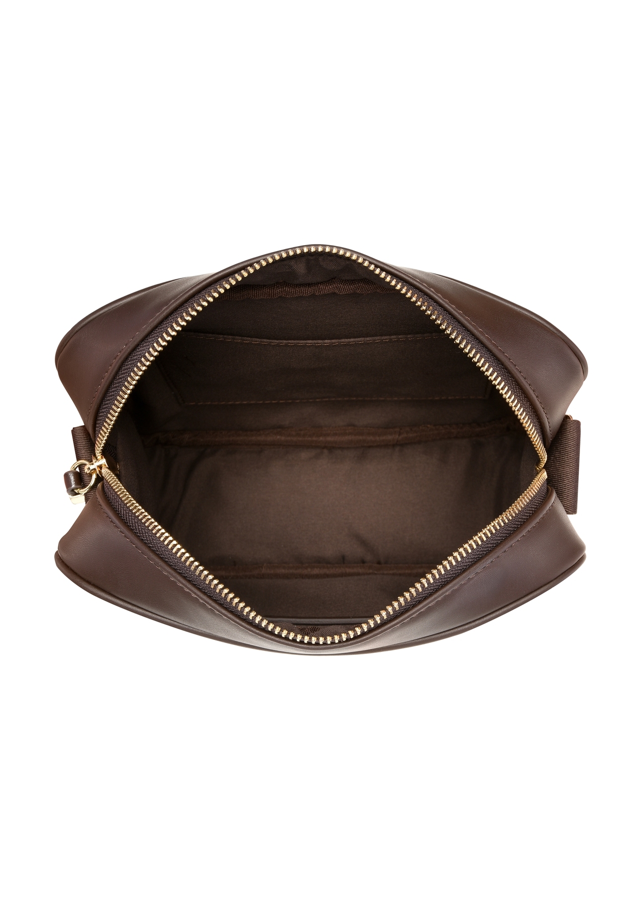Brown women's handbag with monogram TOREC-1290-1I(Z26), product view from above on a white background.
