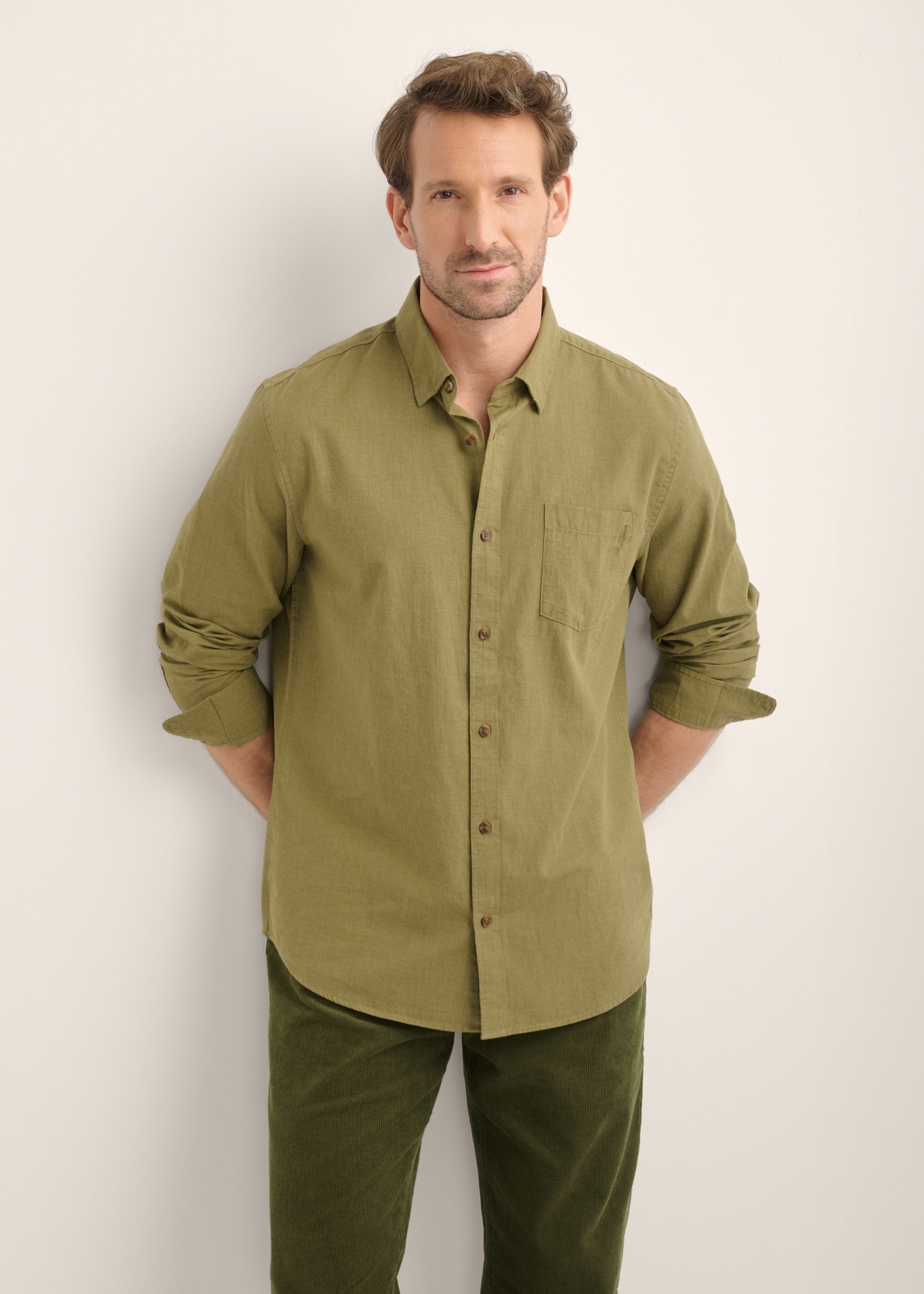 Light green men's cotton shirt KOSMT-0363-8A(Z26)