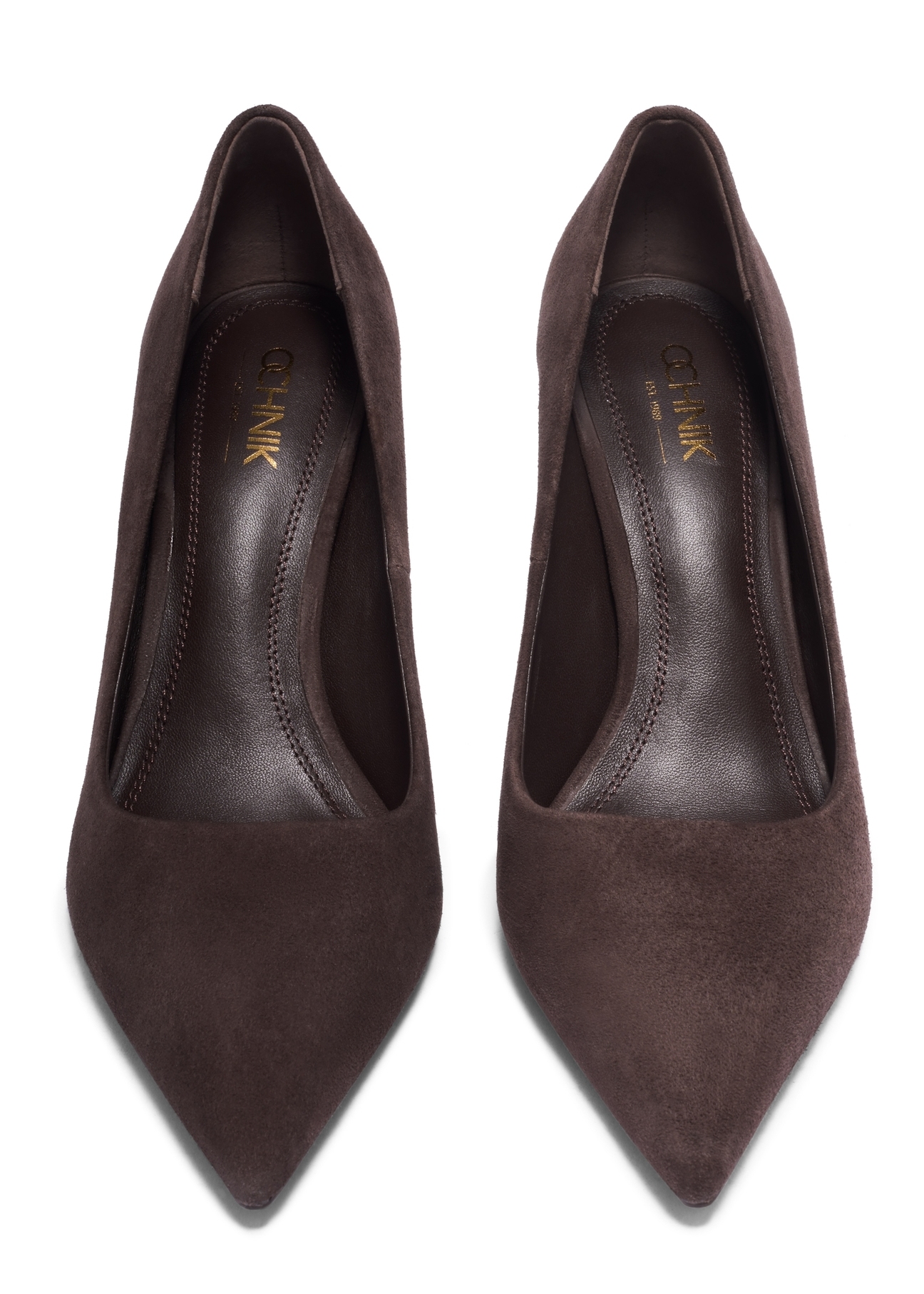 Women's brown suede stilettos BUTYD-1131A-1H(Z26). Front view on white background.