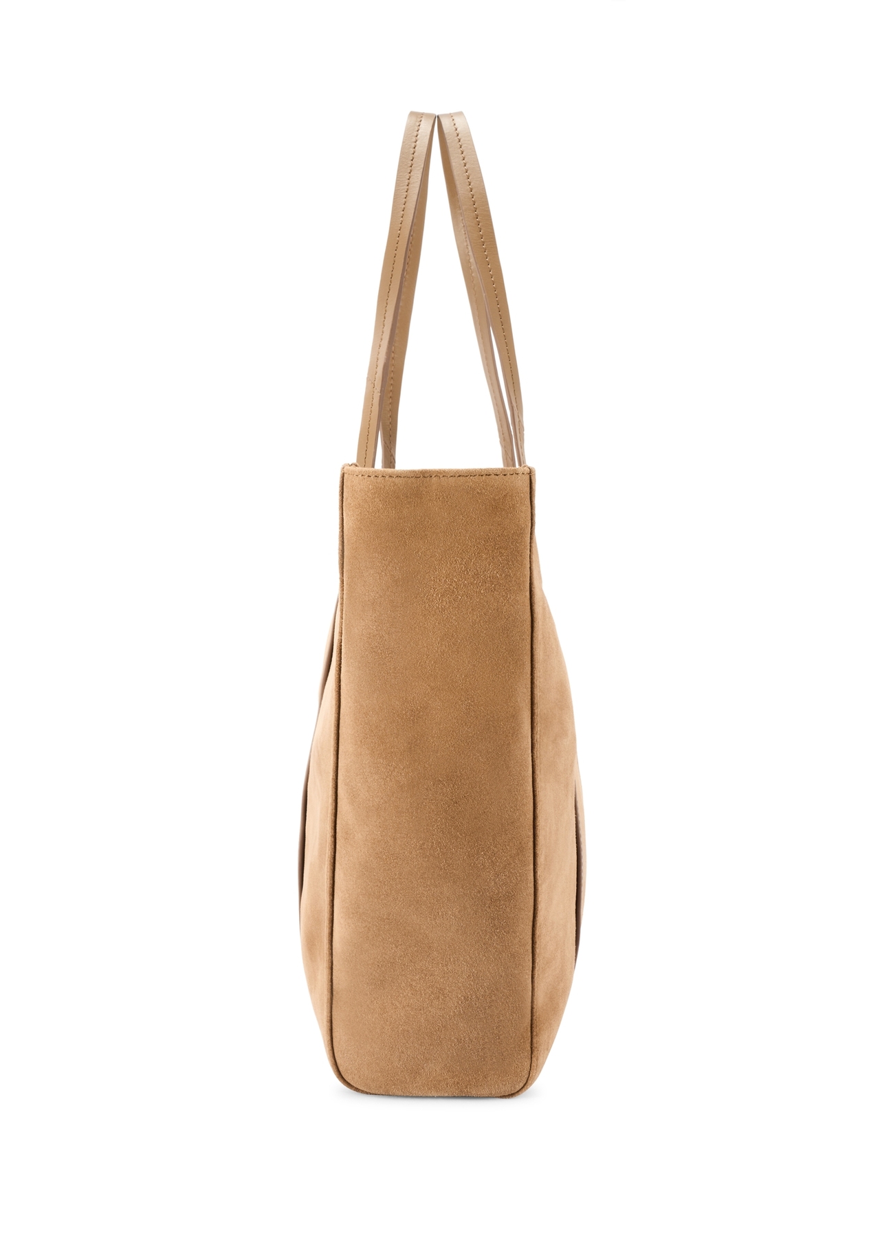 Beige suede women's shopper bag TORES-1248-1B(W26) - side product view, on white background.