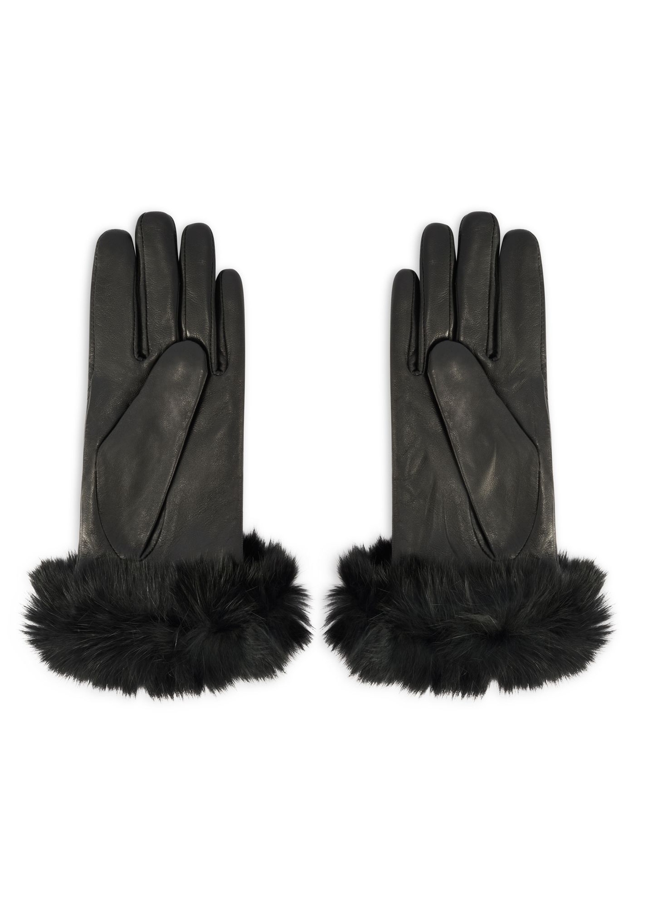 Women's leather gloves with rabbit fur REKDS-0071A-99(Z26) - product view from above, on a white background.