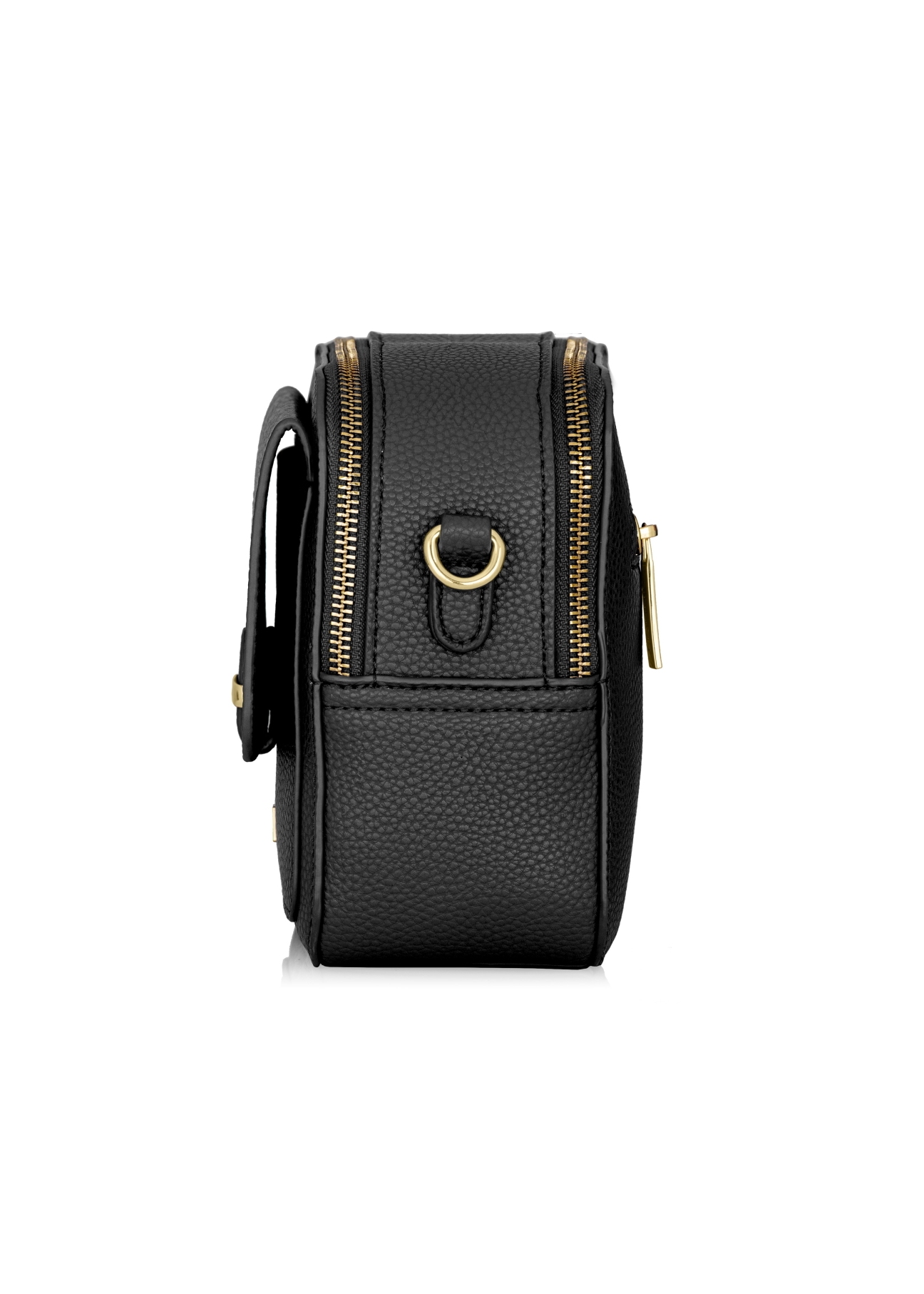Black two-compartment shoulder bag TOREC-0405C-99(Z25) - side view of the product on a white background.