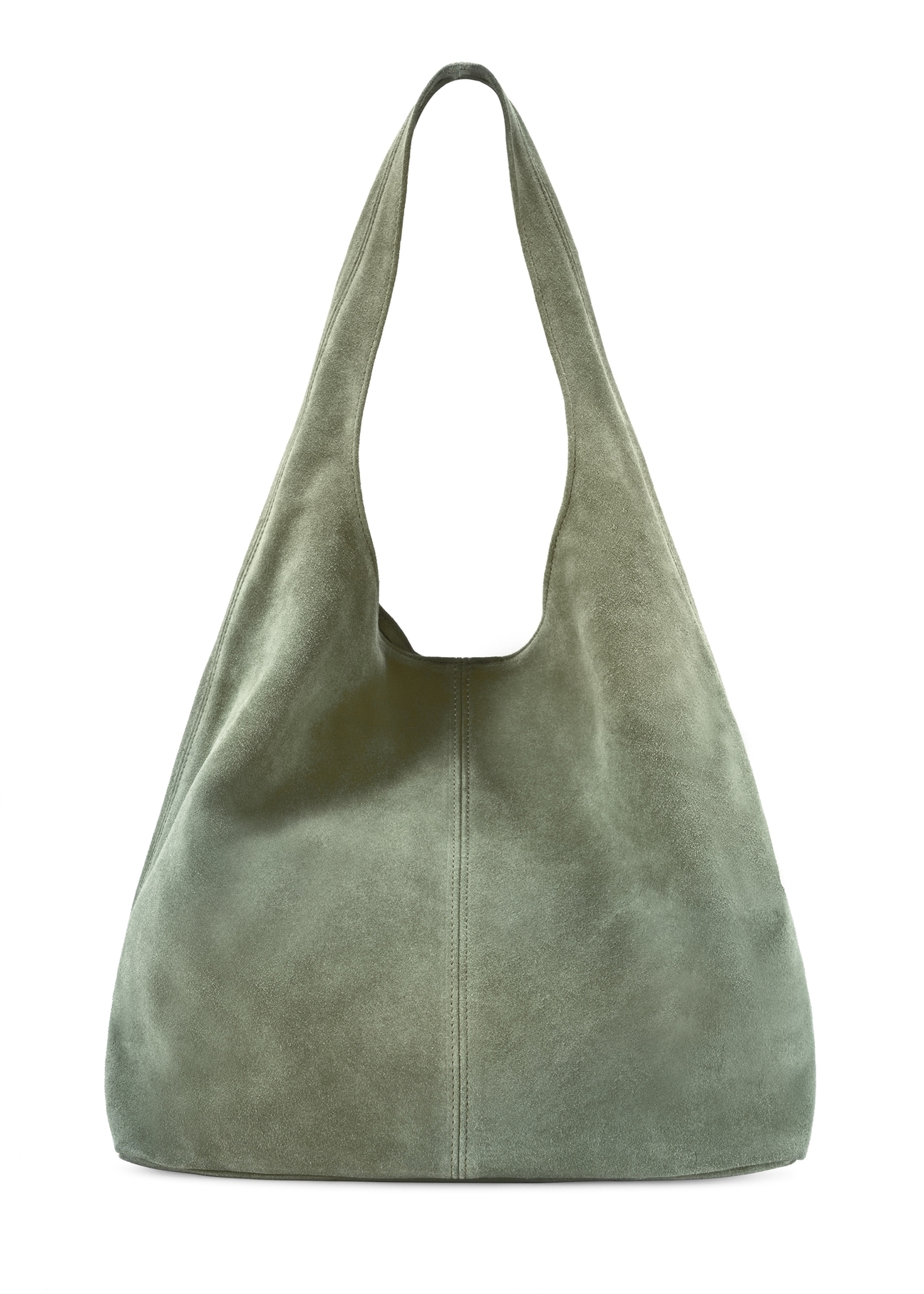 Sage suede women's shopper bag TORES-1177-8F(W26), back view of the product on a white background.