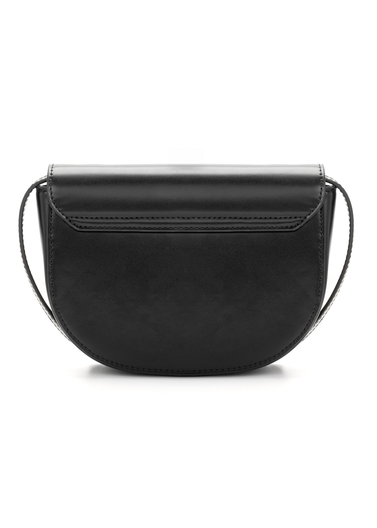 Black semi-circular women's messenger bag TOREC-1127-99(W26), back view of the product on a white background.