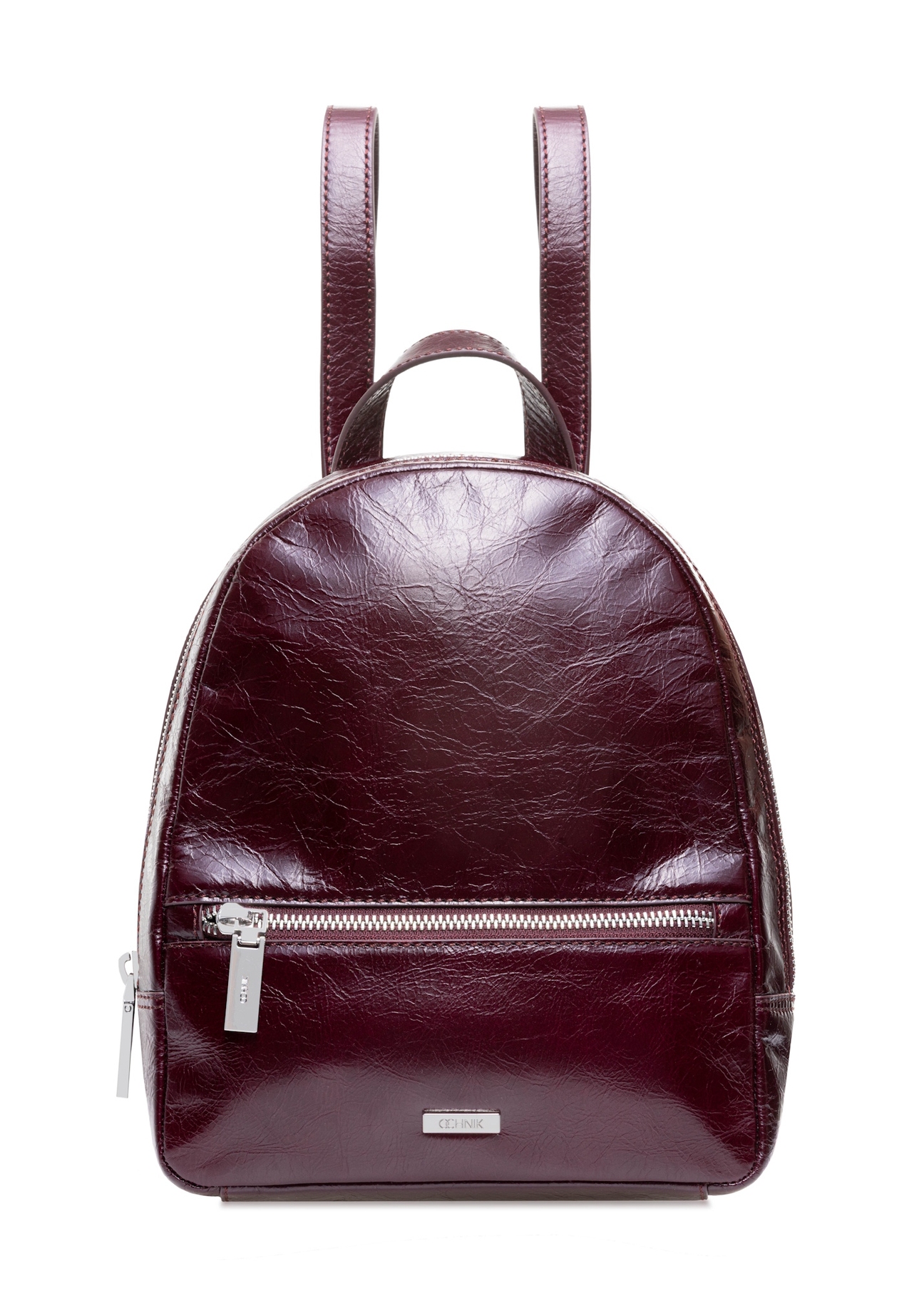 Burgundy leather women's backpack TORES-1173-49(Z25), front product view on white background.