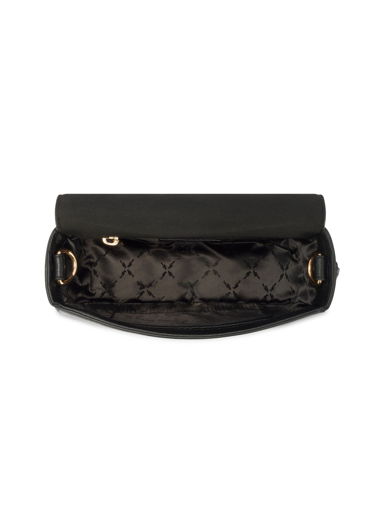 Women's black leather messenger bag TORES-1283-9I(W26) - product view from above, on a white background.