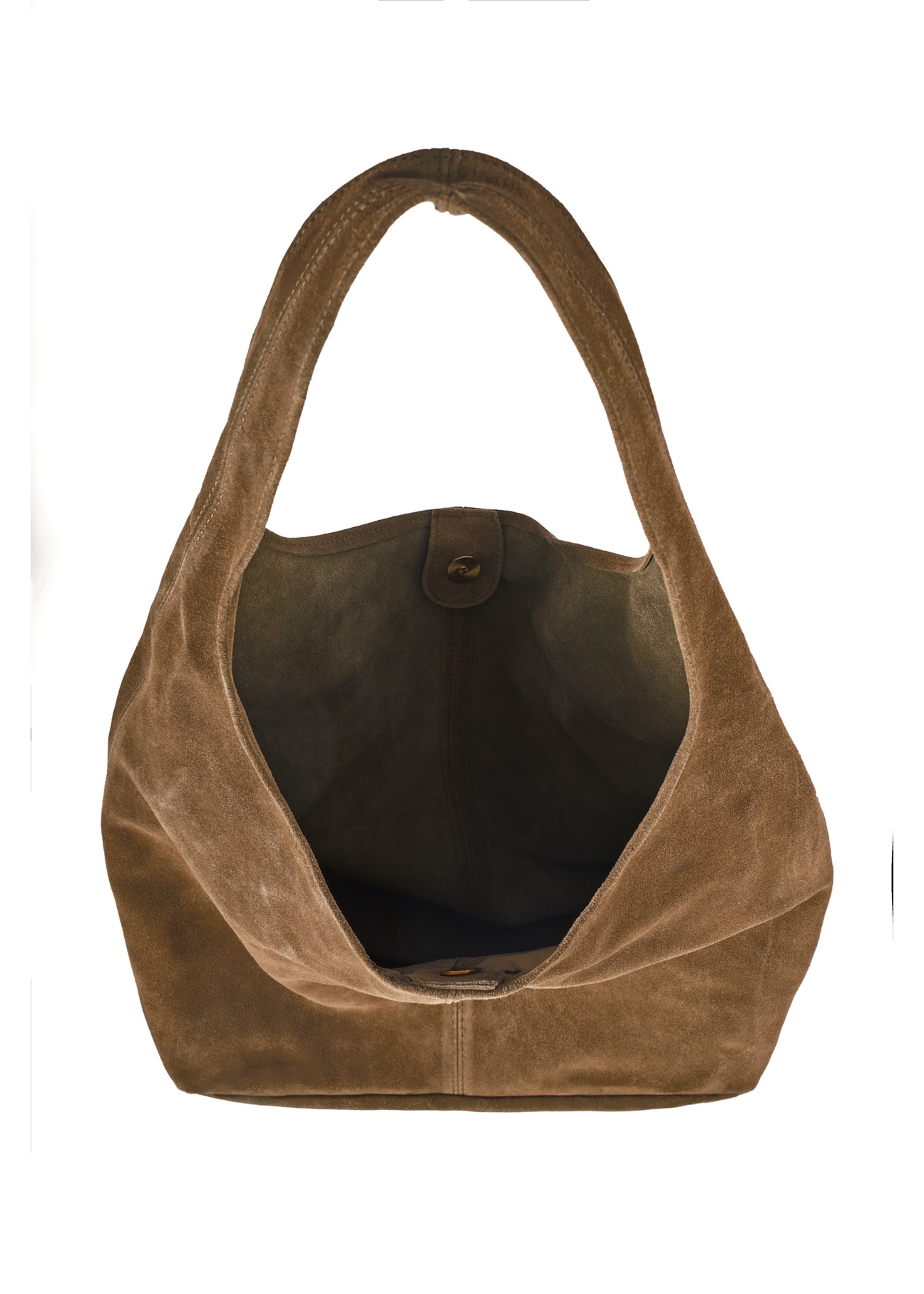 Women's suede shopper bag khaki TORES-1177-57(Z25), view of the inside of the product on a white background.
