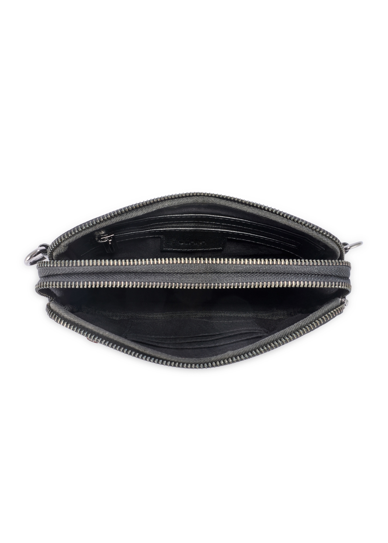 Small black leather men's bag TORMS-0492-99(W26), product view from the inside on a white background.