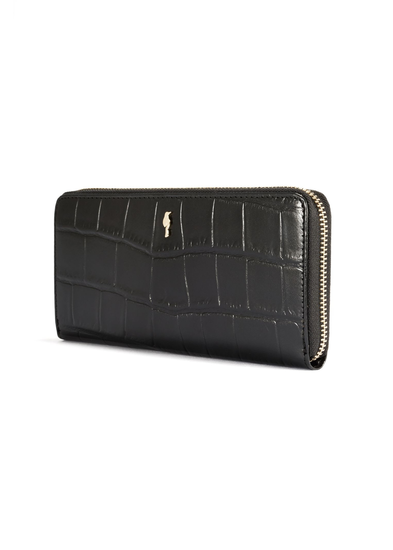 Black large women's croco wallet PORES-0908-9G(Z26) - diagonal product view, on a white background.