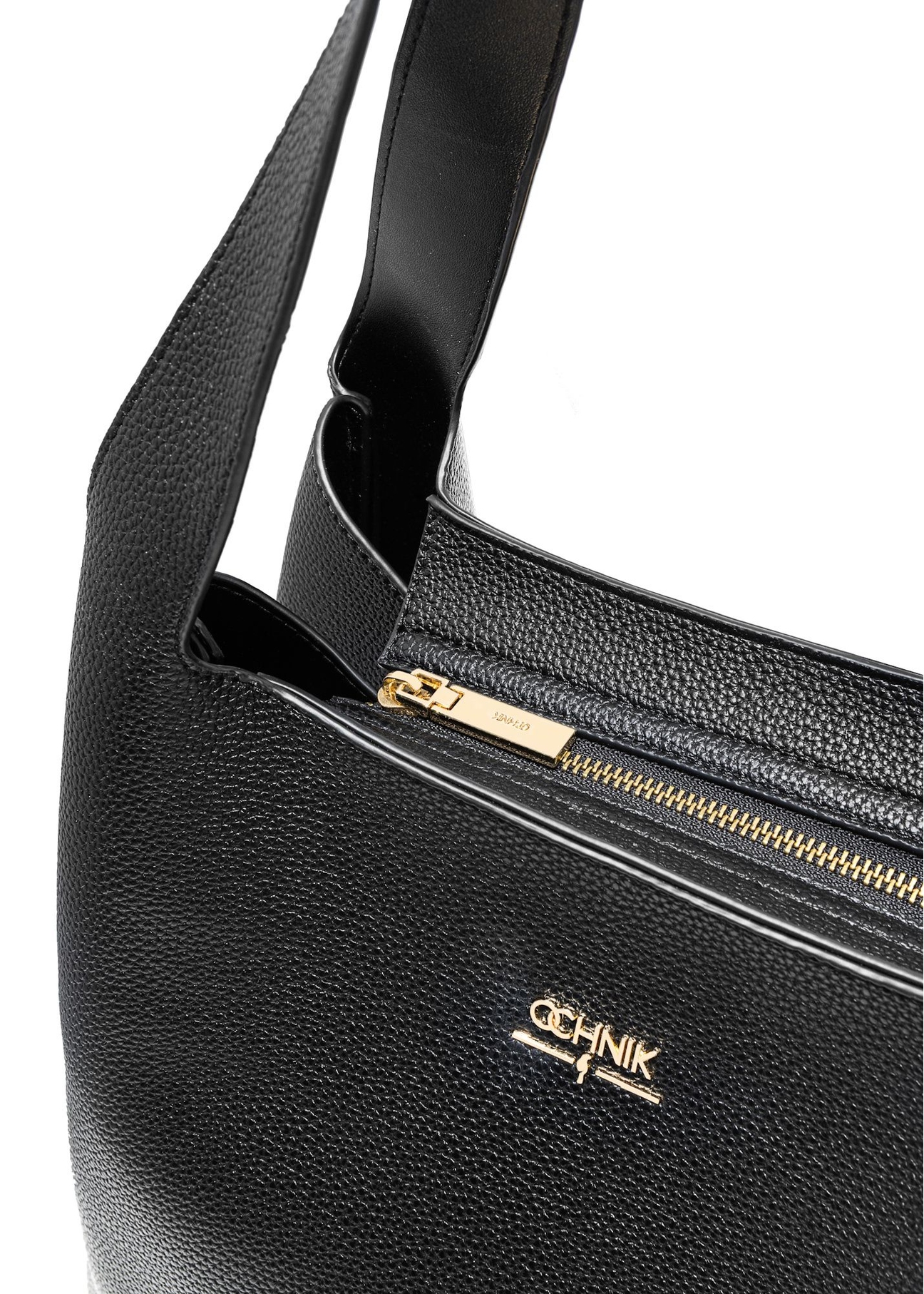 Black classic women's shopper bag TOREC-1060-9I(Z26), close-up of the product detail on a white background.